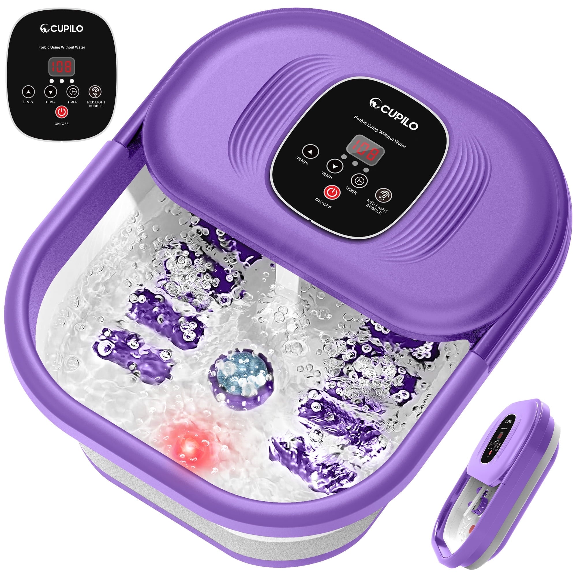 Bath Massager with Heat, Collapsible Soaking Tub for Soothe & Relax feet with Bubbles, Red Light and Rollers, Gifts
