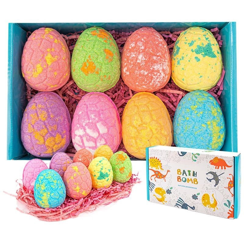 8 Pack Dinosaur Egg Bath Bombs With Random Dinosaur Toys Natural Handmade Fizzy Spa Balls For Relaxing Bath Time Perf...