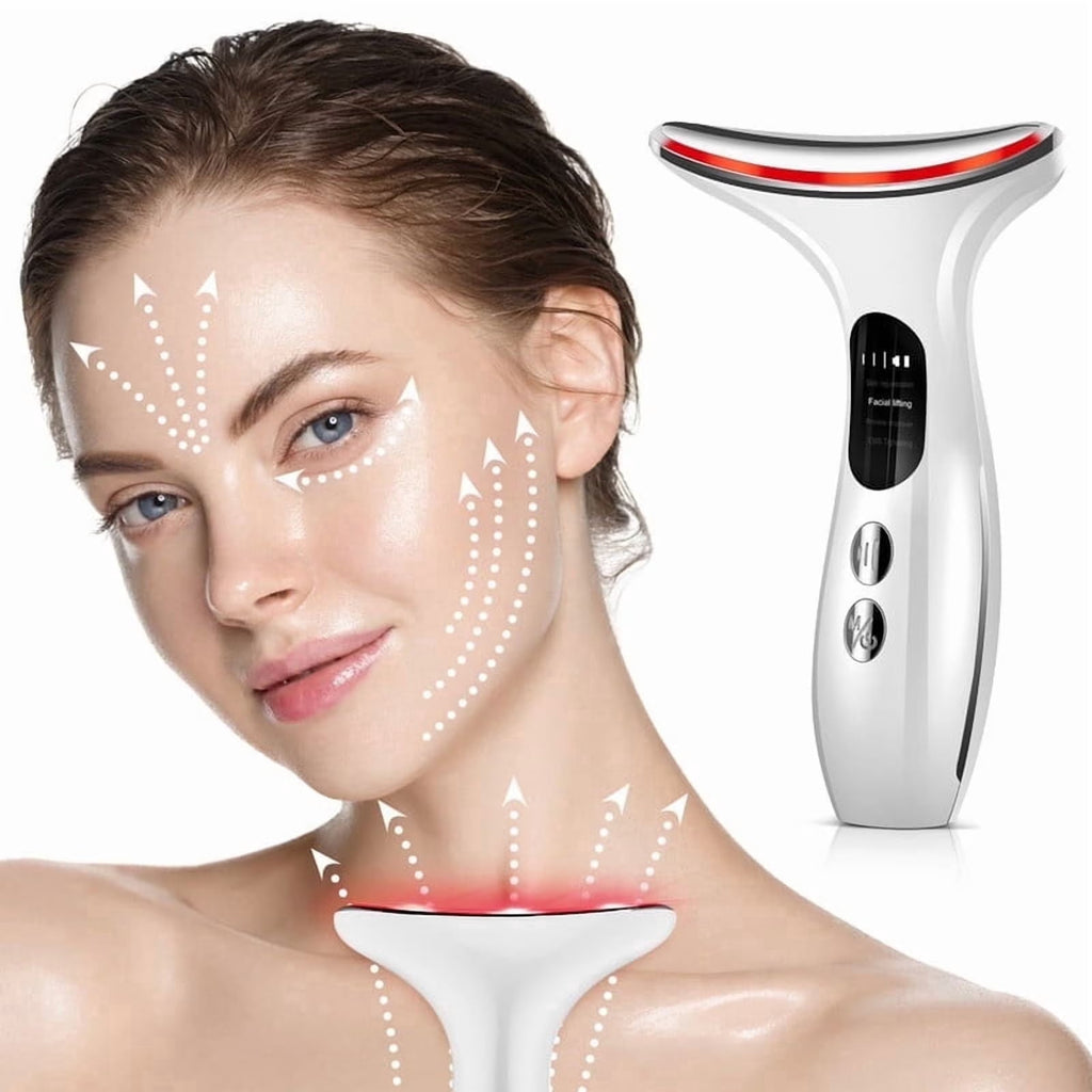 and Neck Massager with Red Light Therapy, 3 Modes Facial Massager for Skin Firming and Wrinkle Reduction, Rechargeabl...