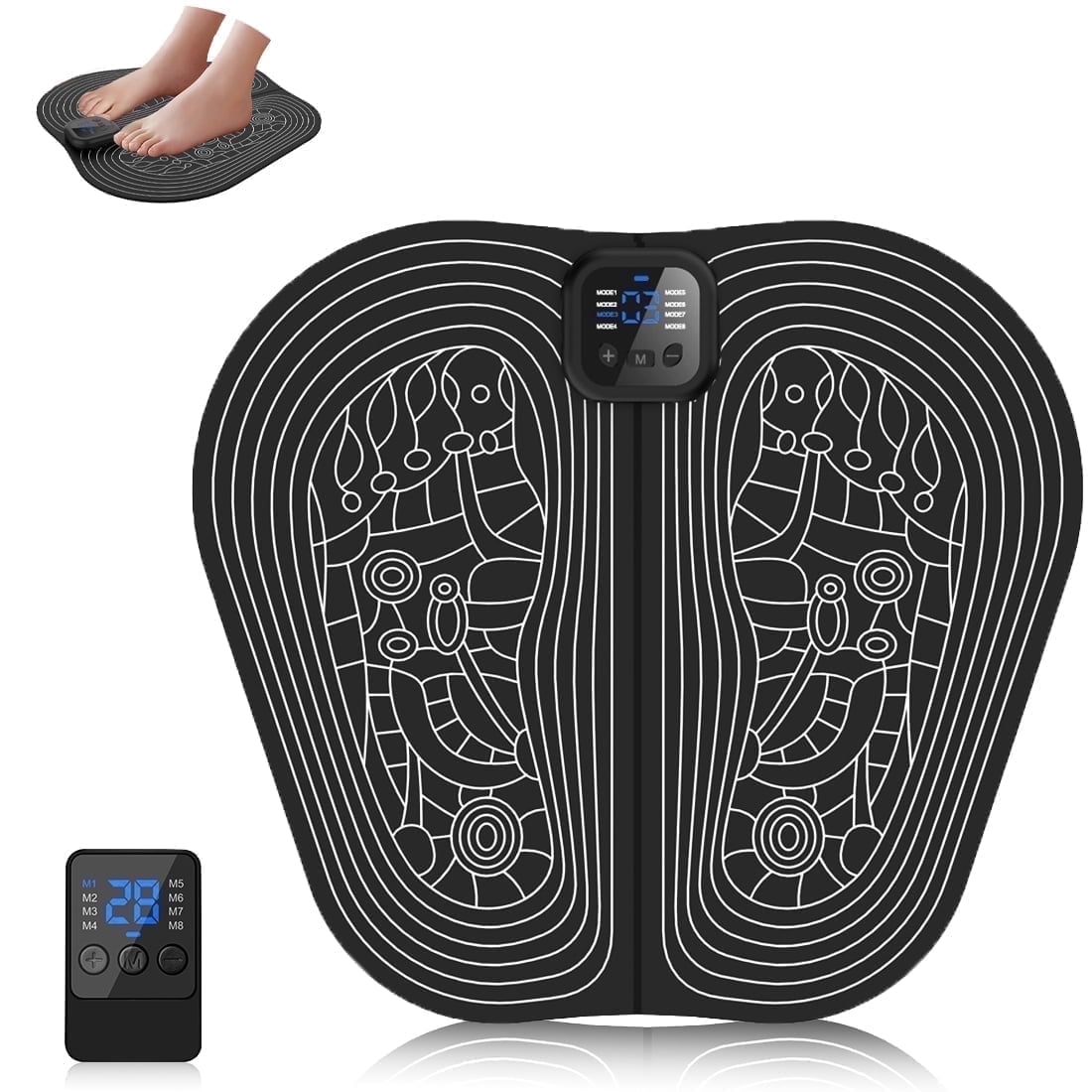Electric Foot Massager Mat Pad Remote Control USB LED Portable Rechargeable for Men Women 8 Modes 30 Intensity Levels