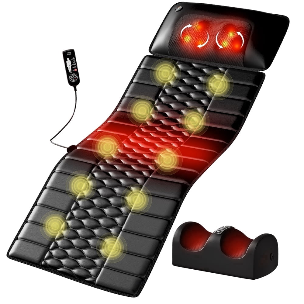 Electric Full Body Massage Mat with Heat Function, 10 Vibration Motors, 9 Intensities, Detachable Pad, Deep Pain Reli...