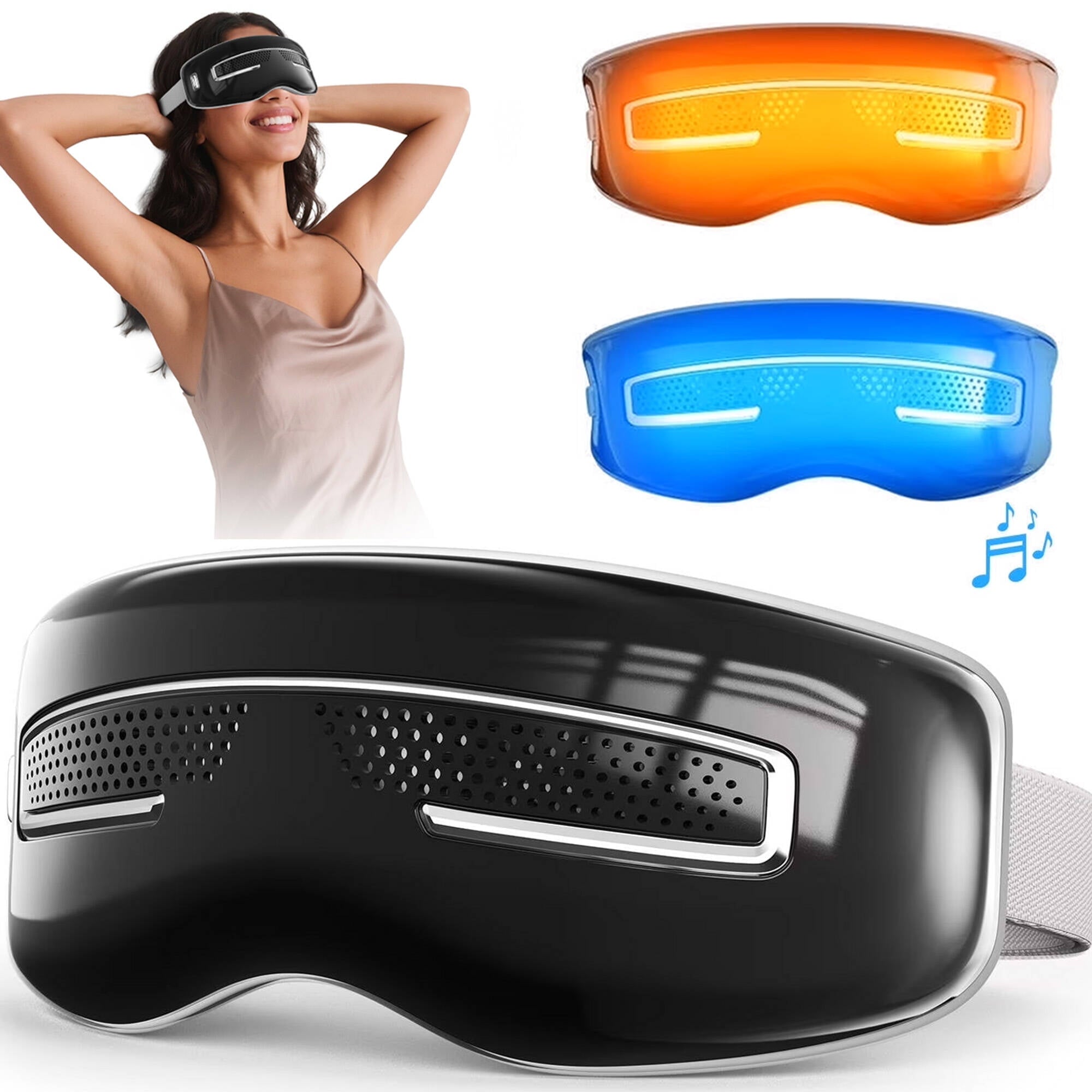 with Heat and Cooling, Mask with Massage Setting, Sleep Mask for Relax, Birthday Gifts for Women Men, Black