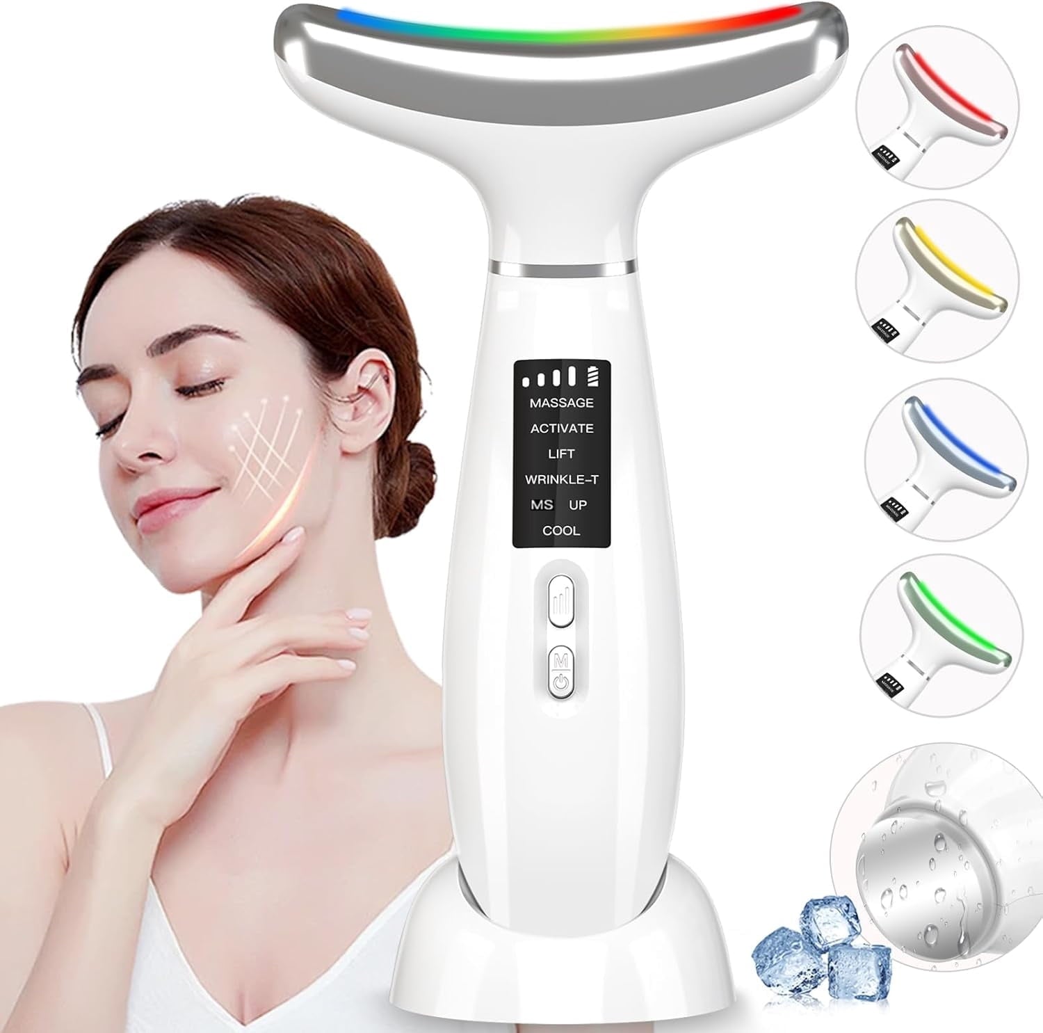 and Neck Massager Skin Lifting & Firming,Light Therapy for Face with Vibration, Thermal, Cooling - at Home Skin Care ...