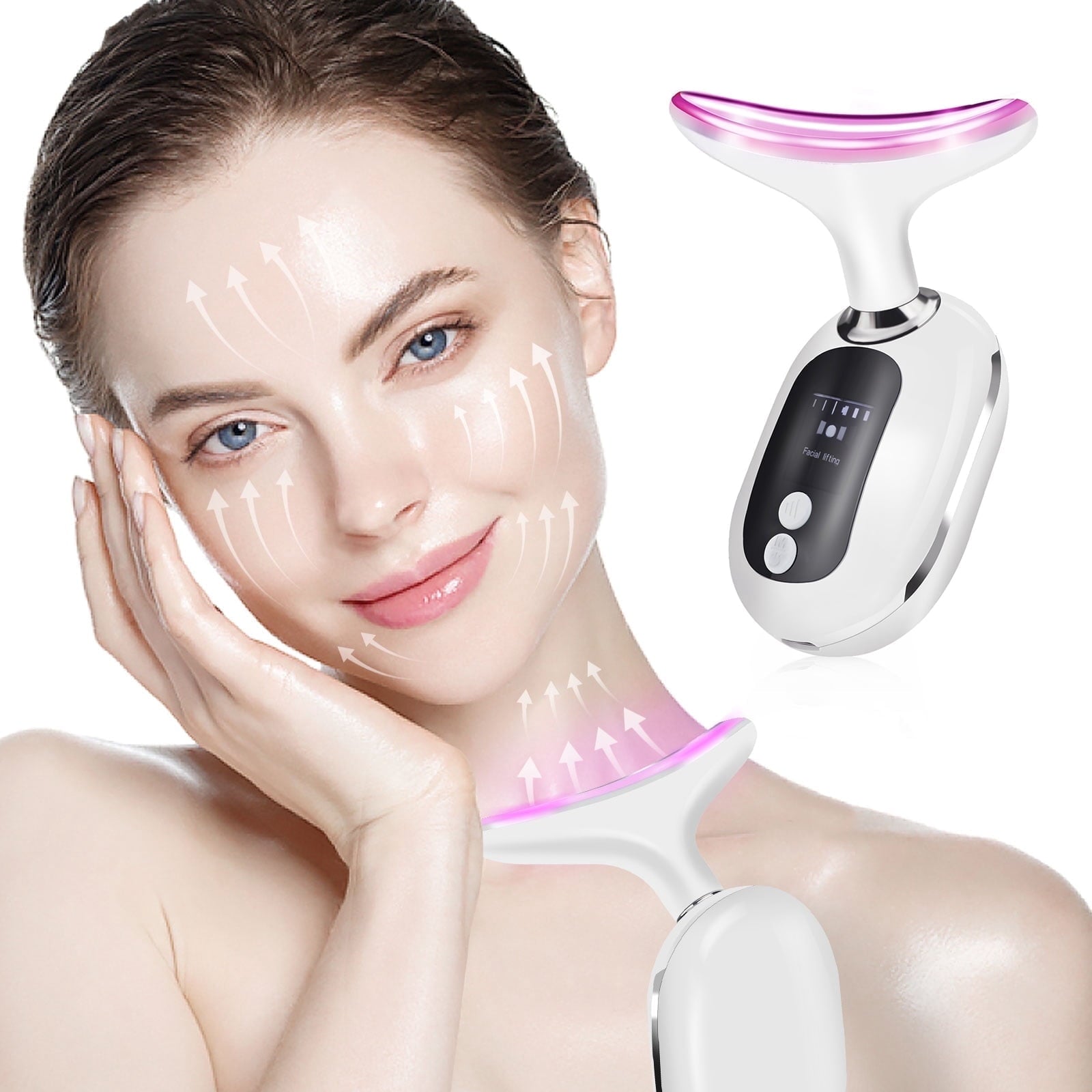 for Skin Care, Massager with 3 Color Modes Heat & Vibration Electric Lifting Device for Wrinkle Removal White