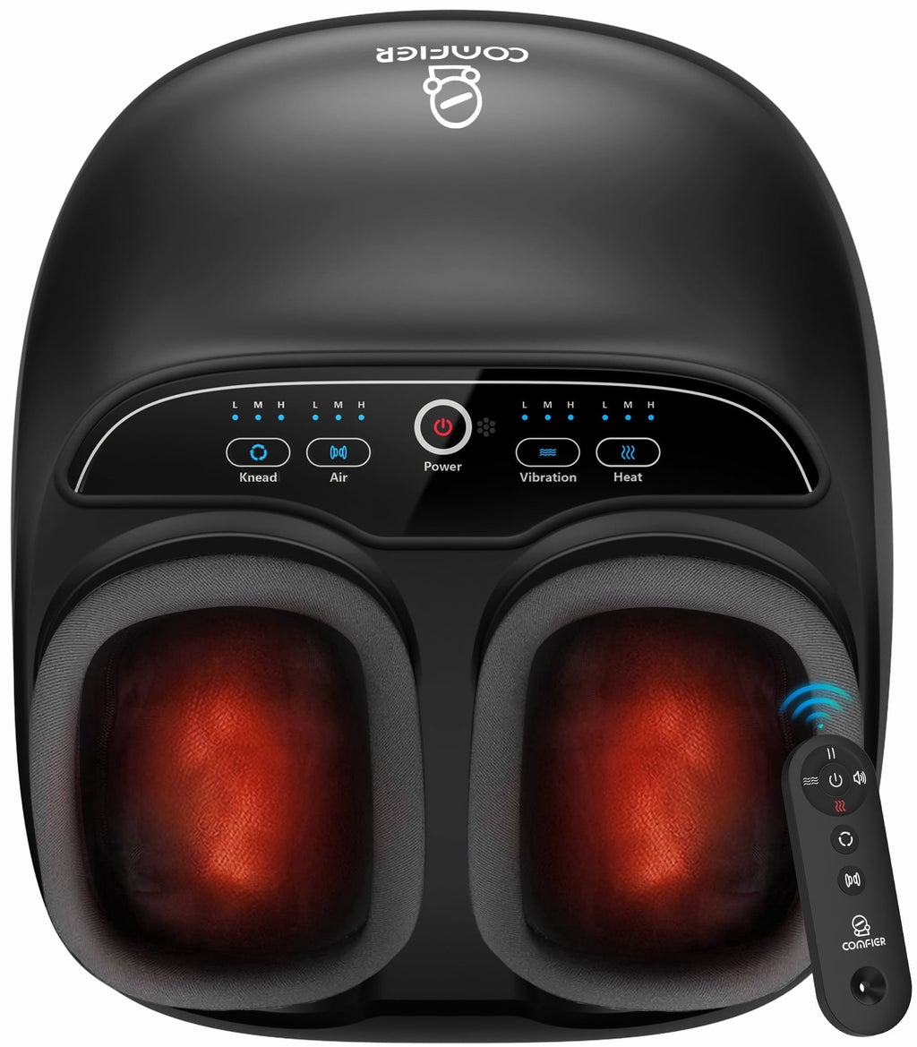 with Heat, Shiatsu Massage Machine with Remote for Plantar Fasciitis, Neuropathy, Circulation, Max Size 13, Black, Gifts