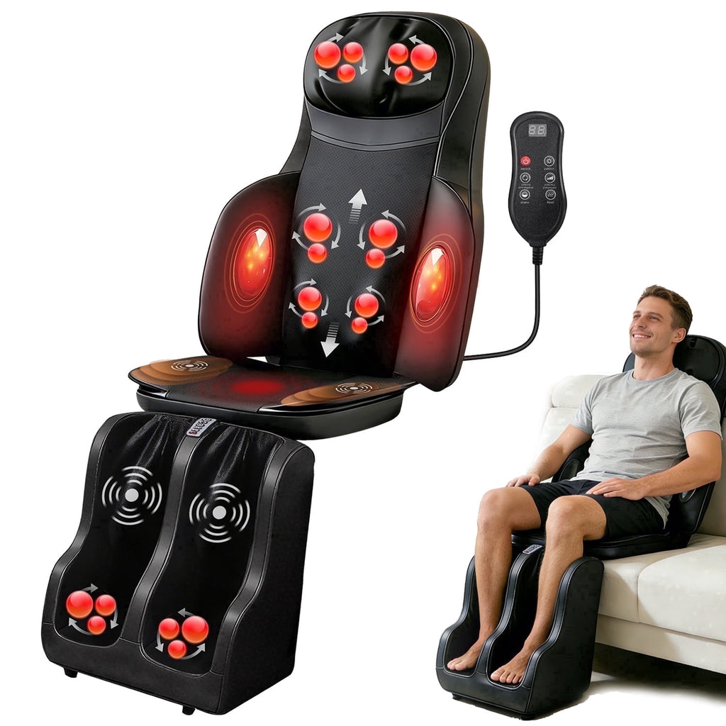 Massage Pad with Foot & Calf Massager, 3D Kneading, Heat & Vibration, Detachable & Foldable for Home Office Use - Per...