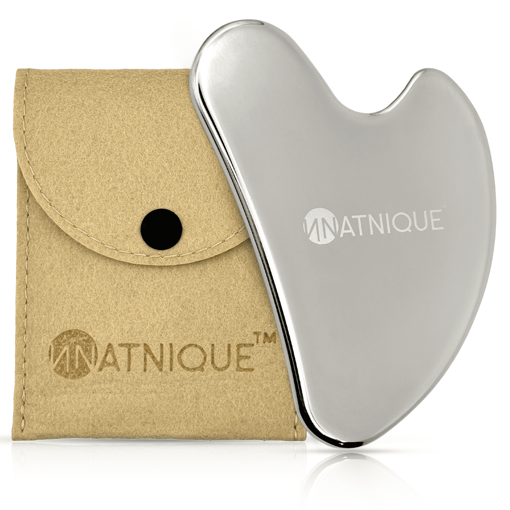 Stainless Steel Gua Sha Massager, Heart Shaped, for Face, Neck, Body, Deep Tissue, w/ Travel Pouch