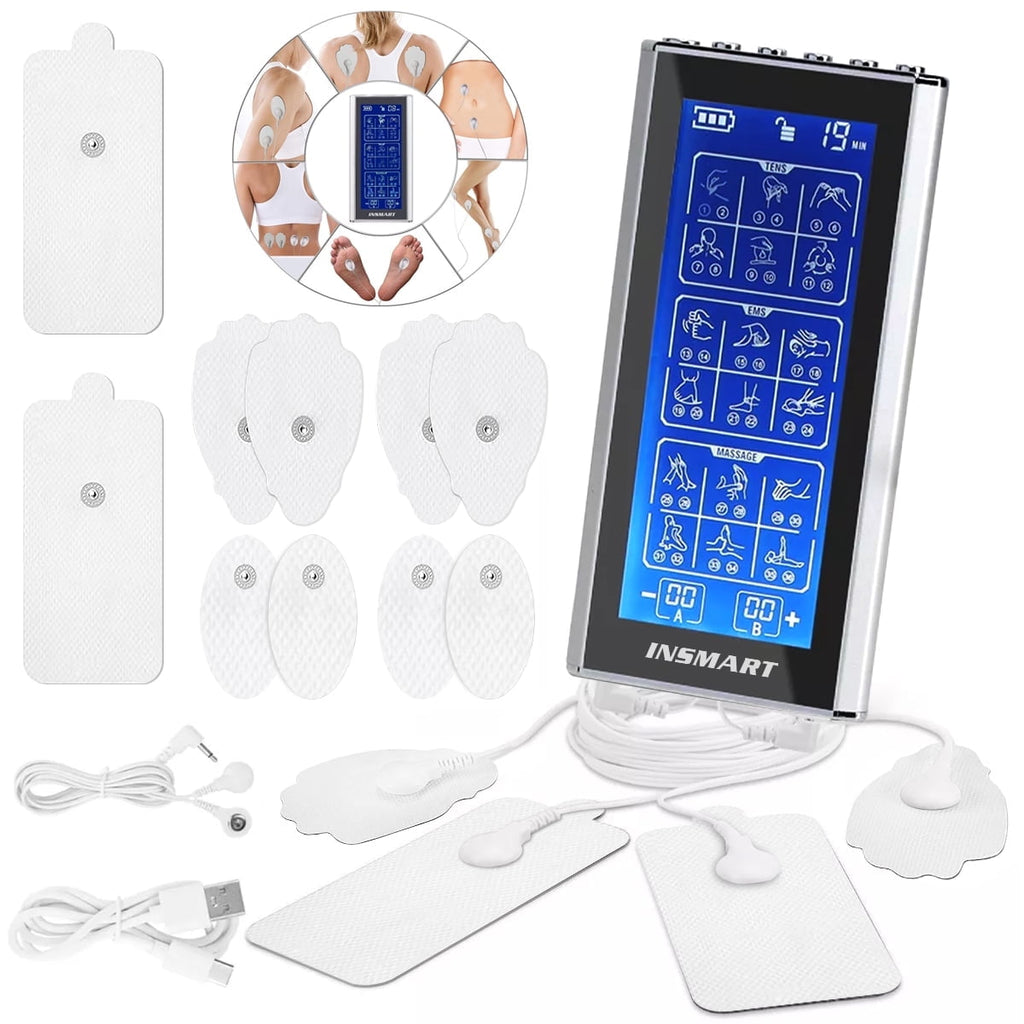 3-in-1 Unit Rechargeable Muscle Stimulator Dual Channel with 10 Reusable Electrode Pads 36 Modes for Back Neck Pain M...