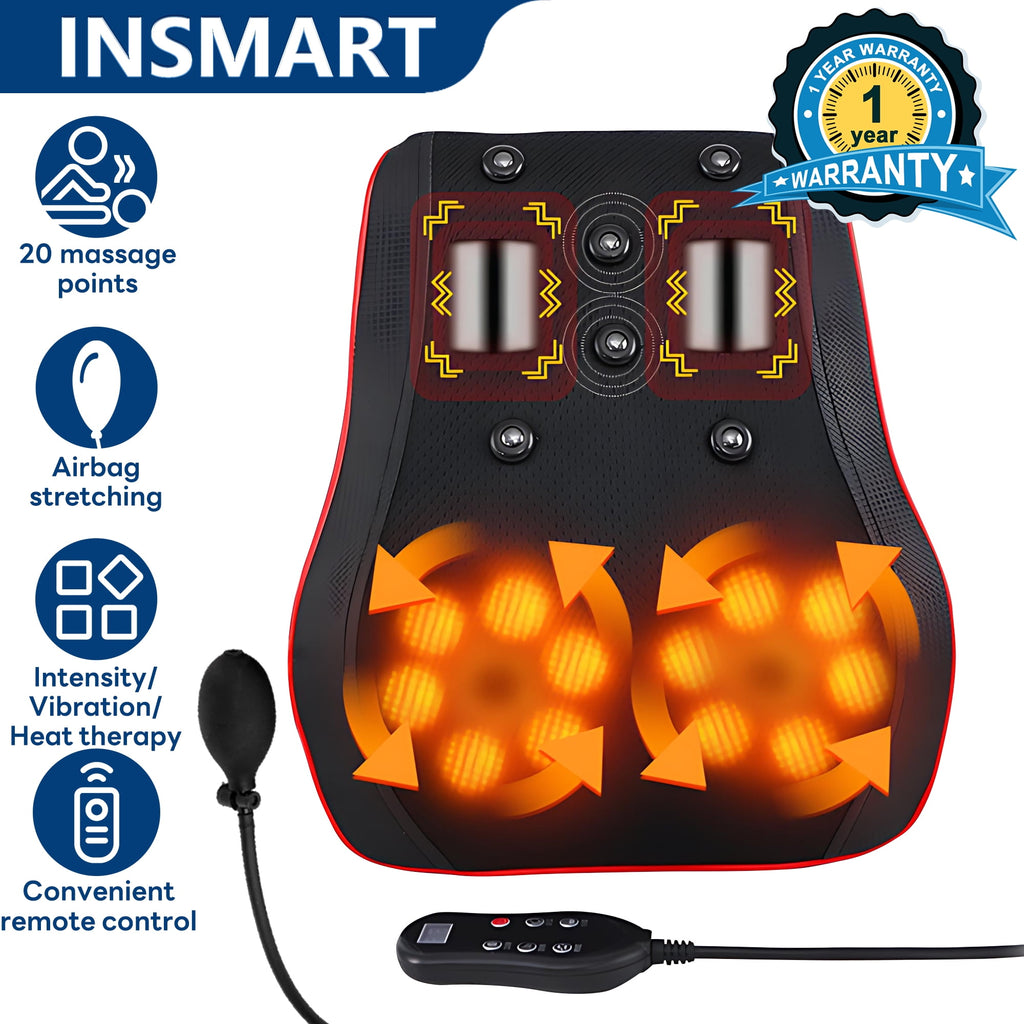 and Back Massager with Heat & Vibration, 20-Node 3D Shiatsu Kneading Massage Pillow with Remote for Full-Body Use Hom...