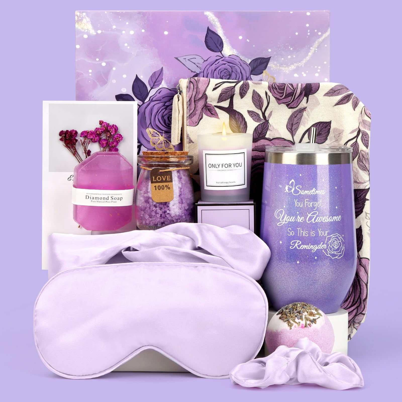 Basket for Women, Self - Care Relaxation Set with Insulated Tumbler, Scented Candle & More, Perfect Birthday for Mom,...