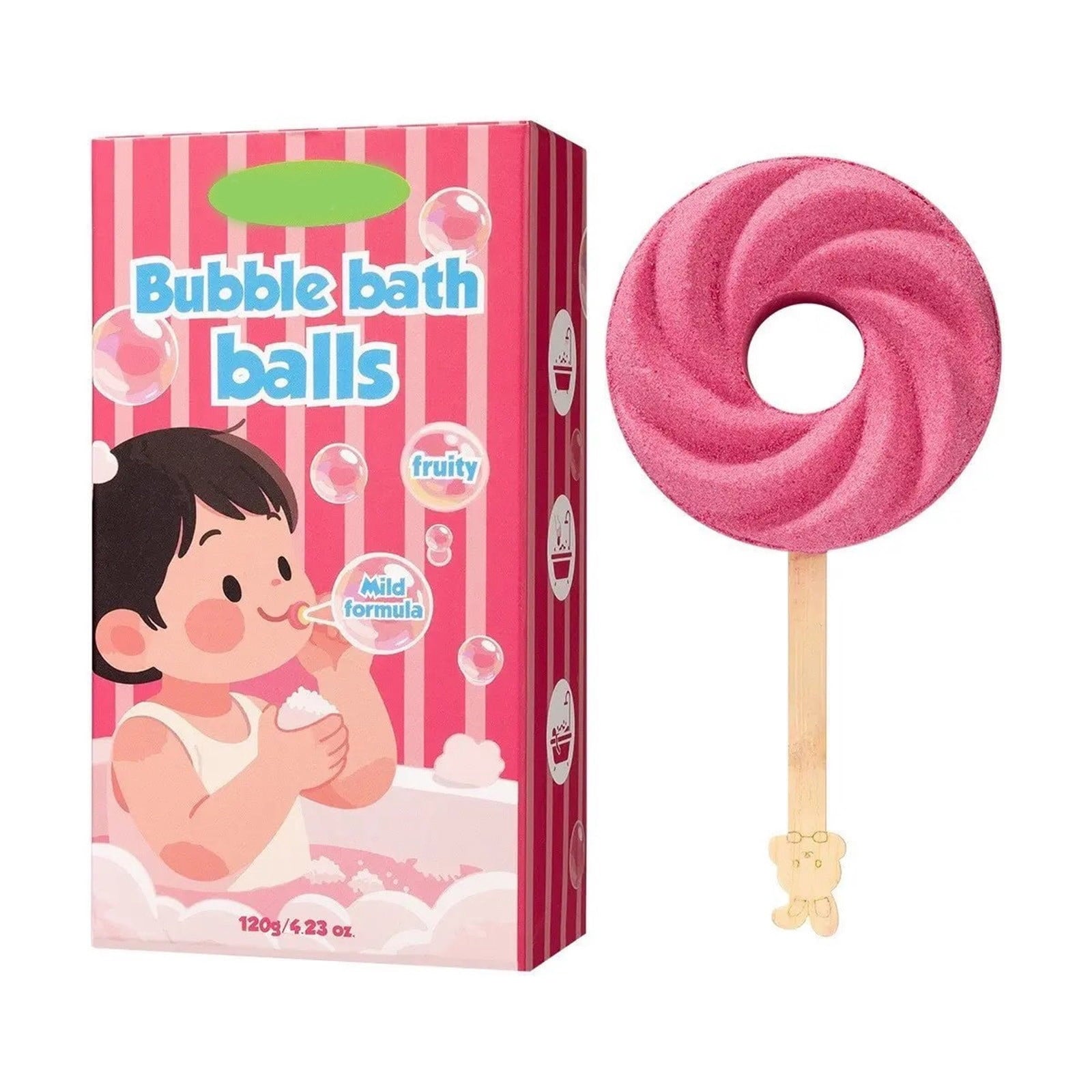 Bath Bomb With Wooden Stick Mild Fruity Formula Rich Foam For Home Spa Relaxation And Gifting