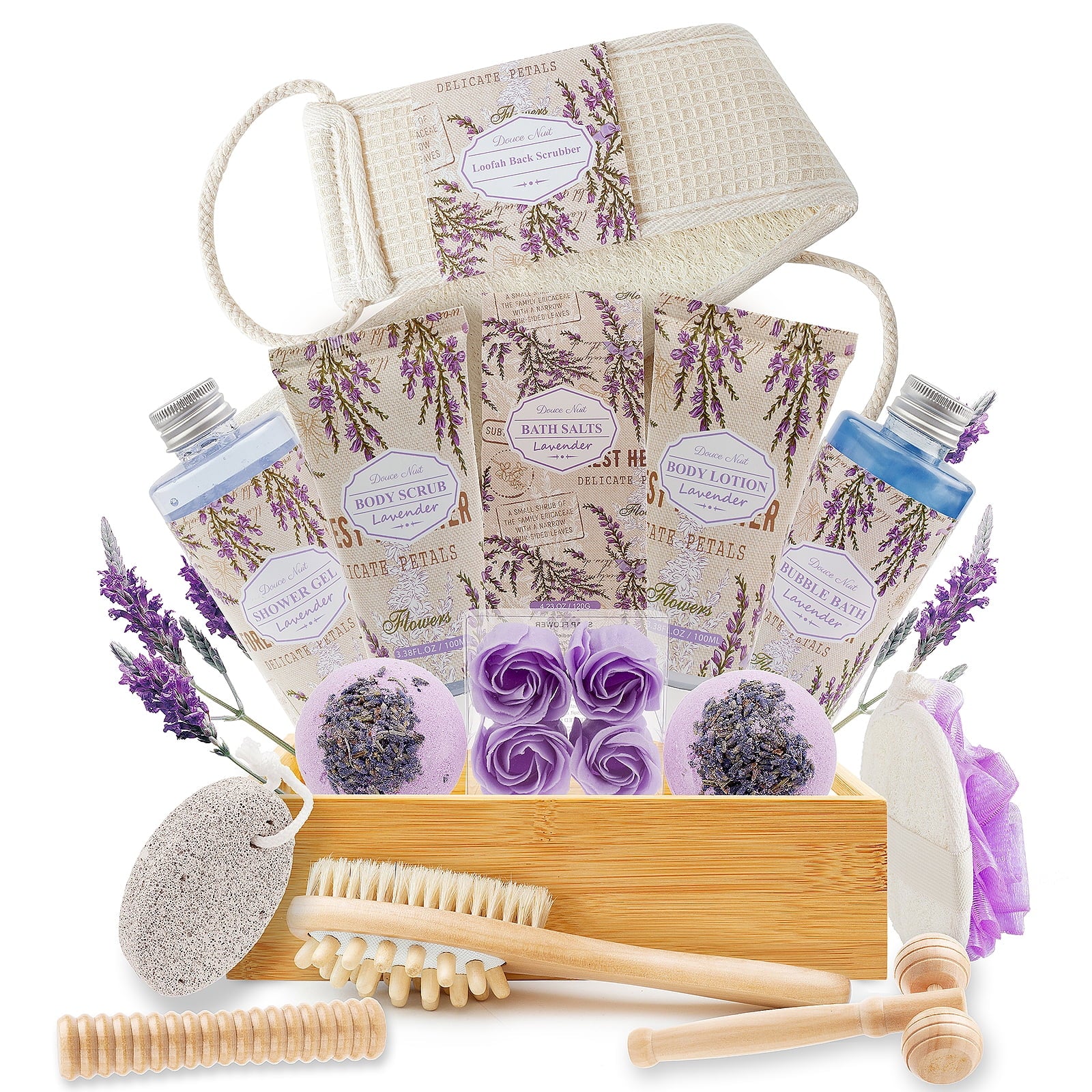 Gifts Baskets in Lavender Essential - Christmas Birth Gifts for Women -18pc Bath Body At Home Spa Relaxing Self Care ...