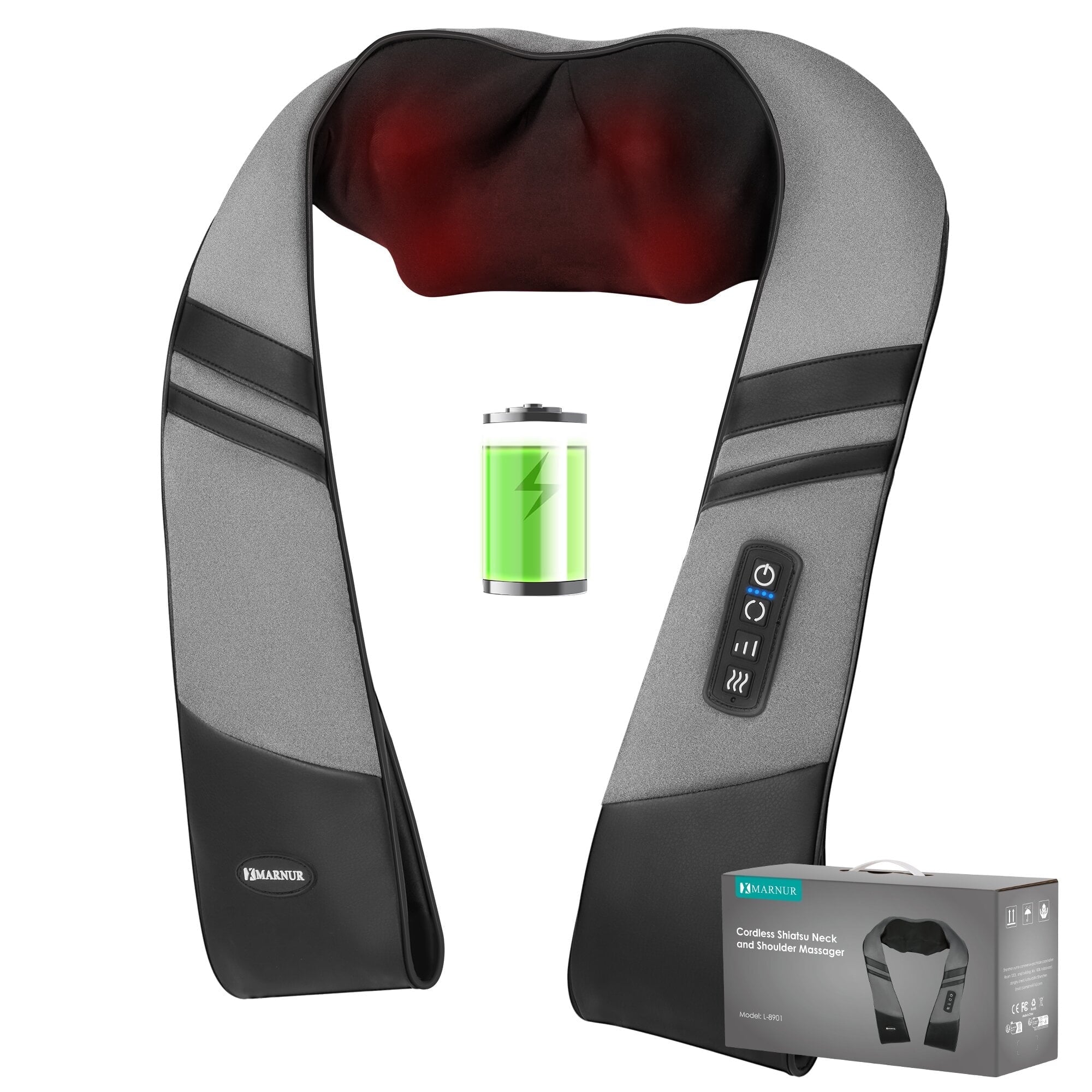 and Shoulder Massager with Heat, 3D Deep Tissue Kneading Rechargeable Massager for Home Office Gray