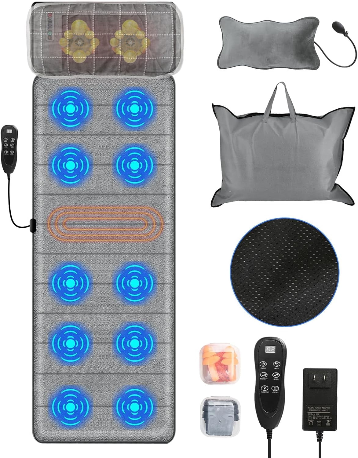 Massager Mat with Heat and 10 Vibration Massage Nodes Lumbar Stretching Pillow, Detachable Neck Massager with Shiatsu...