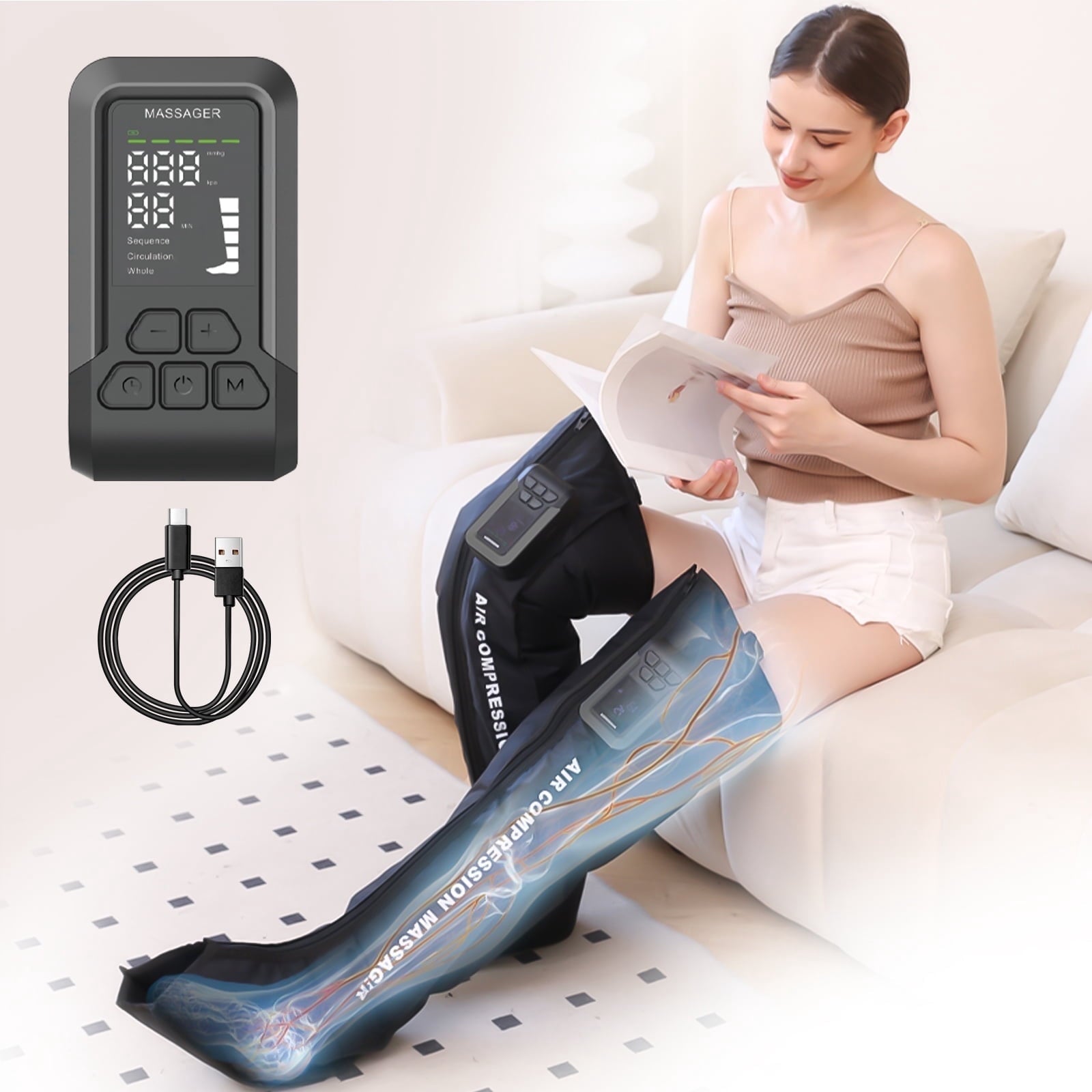 Air Compression Boots Full Leg Massager for Circulation and Pain Relief Helpful for Foot Edema Restless and Relaxatio...