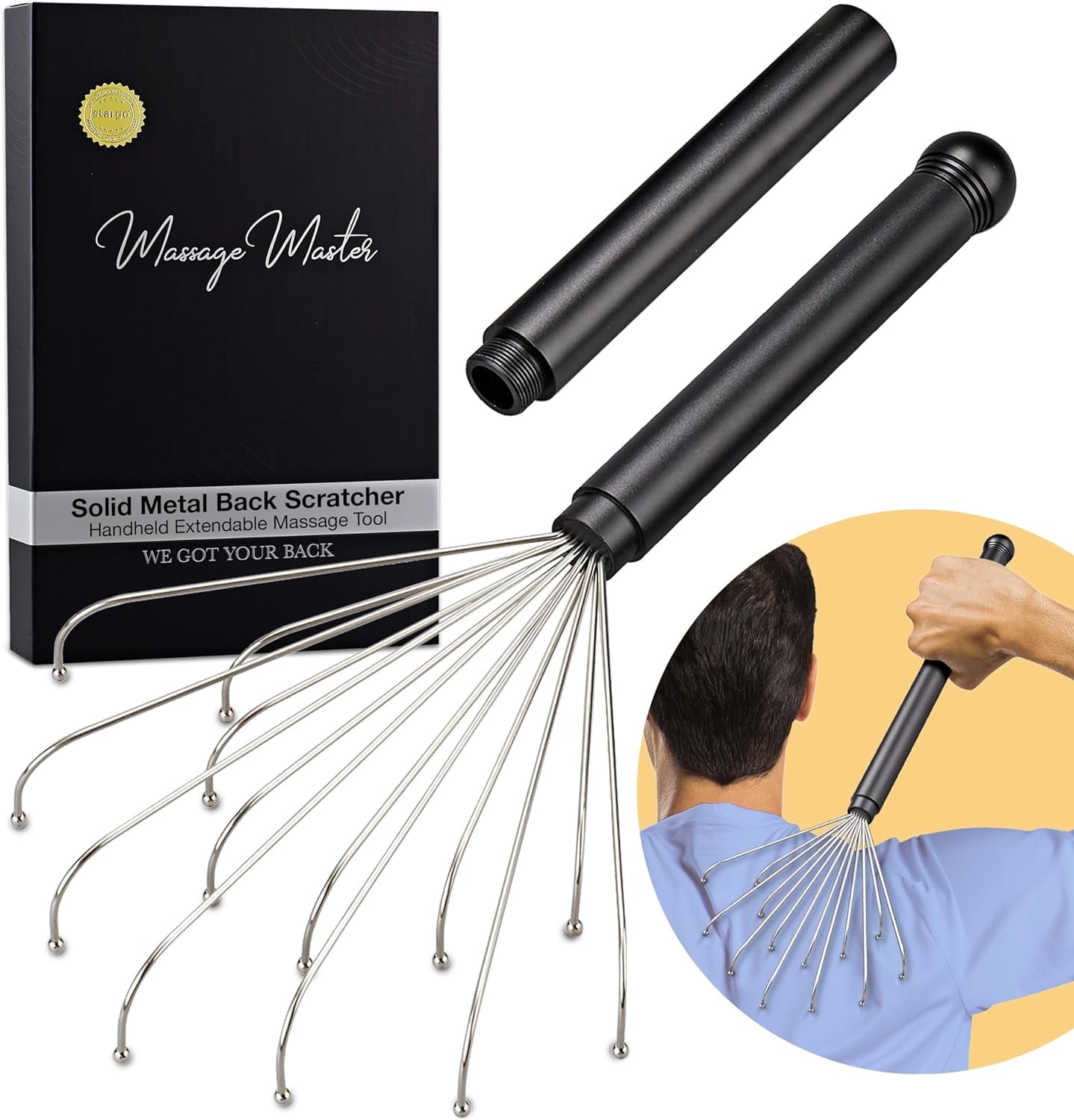 Metal Back Scratcher with Wire Claw Scratching Head - 17 Long Handheld Extendable Massage Tool Ideal for Body Scratch...