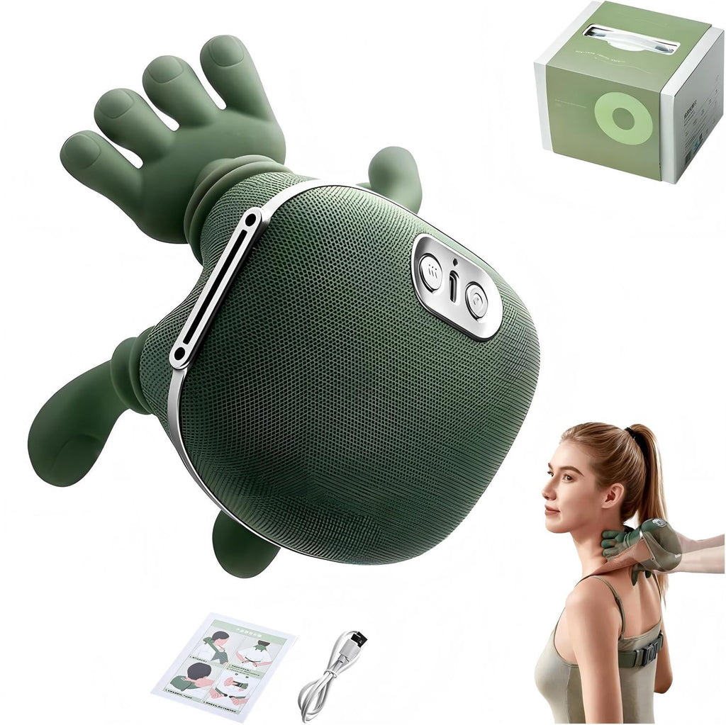 and Shoulder Massager with Heat - 4D Shiatsu Kneading Massage for Back Pain Relief, Portable Electric Massager (Green)