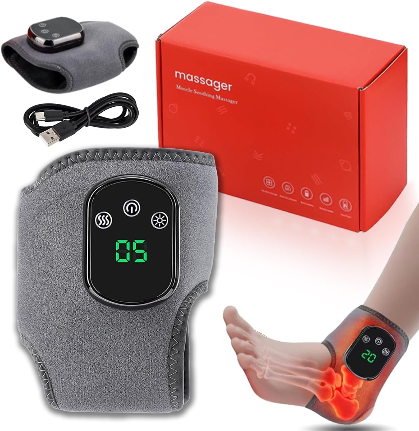 3-in-1 Massager, Ankle Massager for Pain Relief, for Neuropathy, 3 Vibration Modes & 5 Heat Levels, for All Ages Ankl...