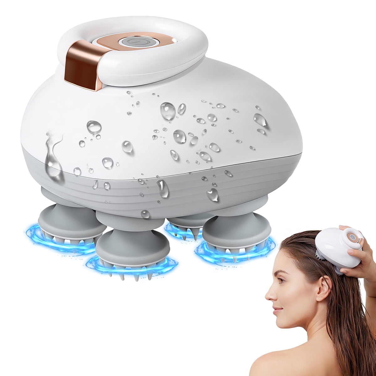 Electric Scalp Massager, Cordless Waterproof Head Massager with Kneading Nodes, Handheld Hair Shampoo Brush for Deep ...