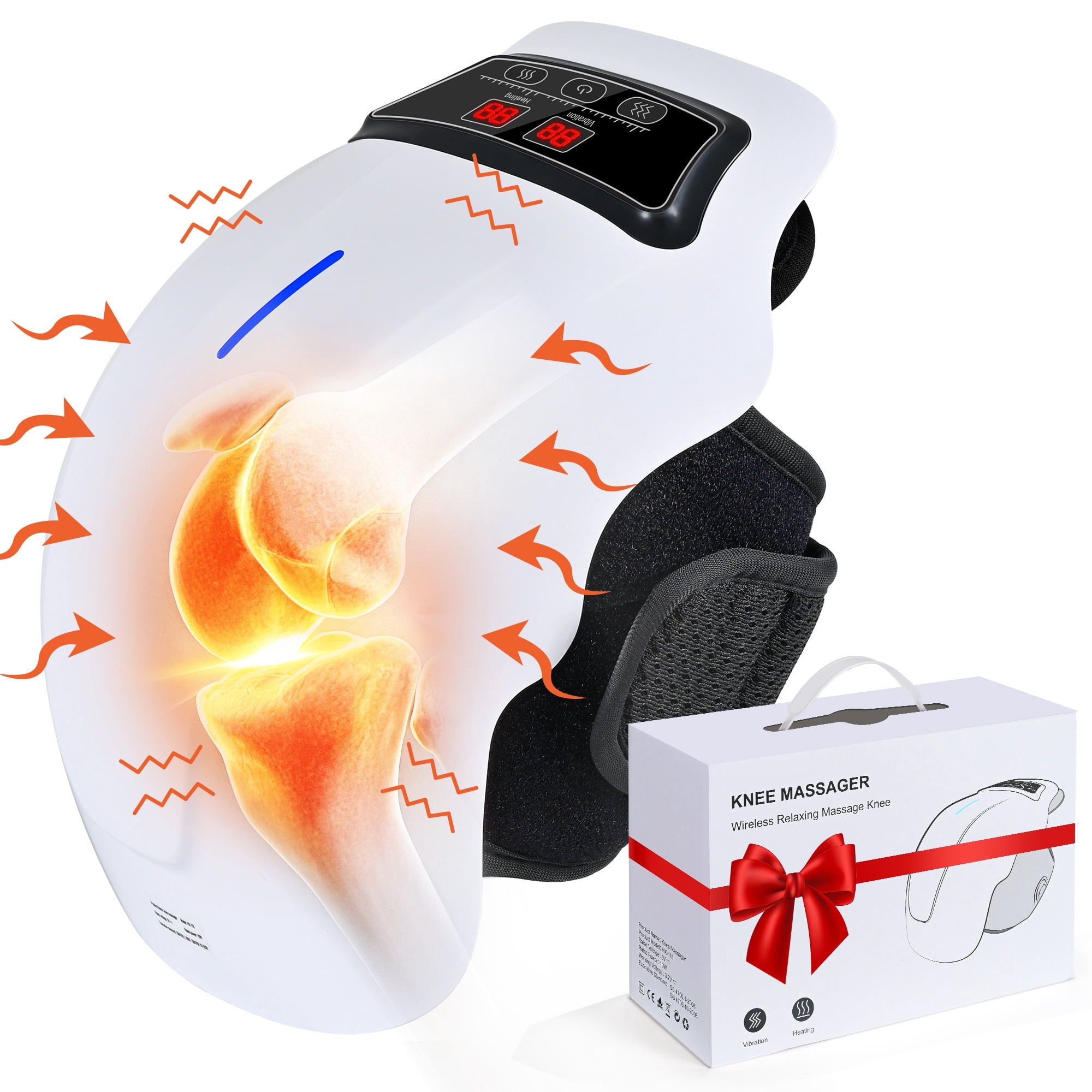 Pro 4-in-1 Knee Massager with Heat, Vibration, Red Light & Electrode Therapy - Cordless, 9+9 Personalization, LED Scr...