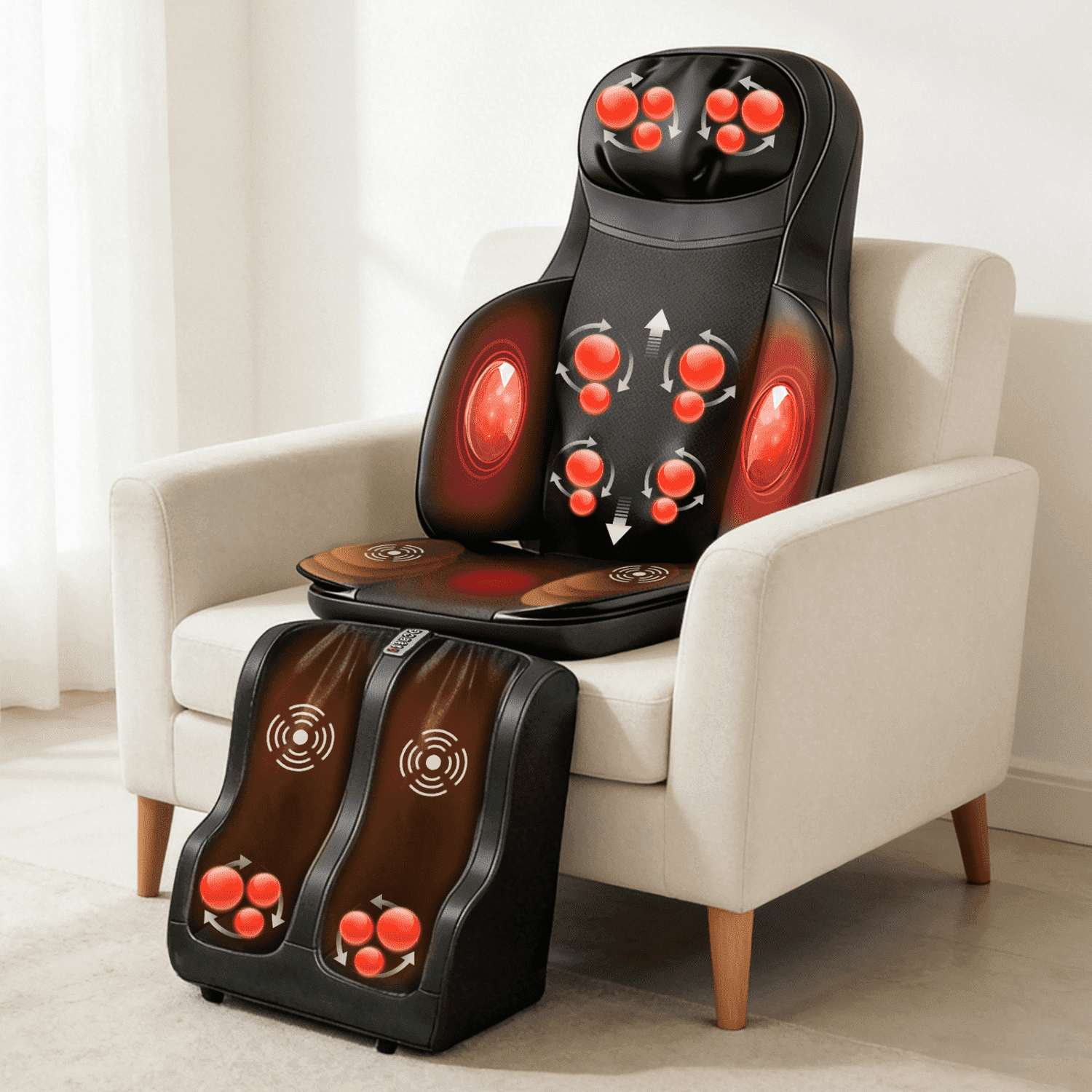 Portable Massage Mat with Shiatsu Kneading & Vibration, 3-in-1 Back Neck Calf Massager with Heating for Full Body Rel...
