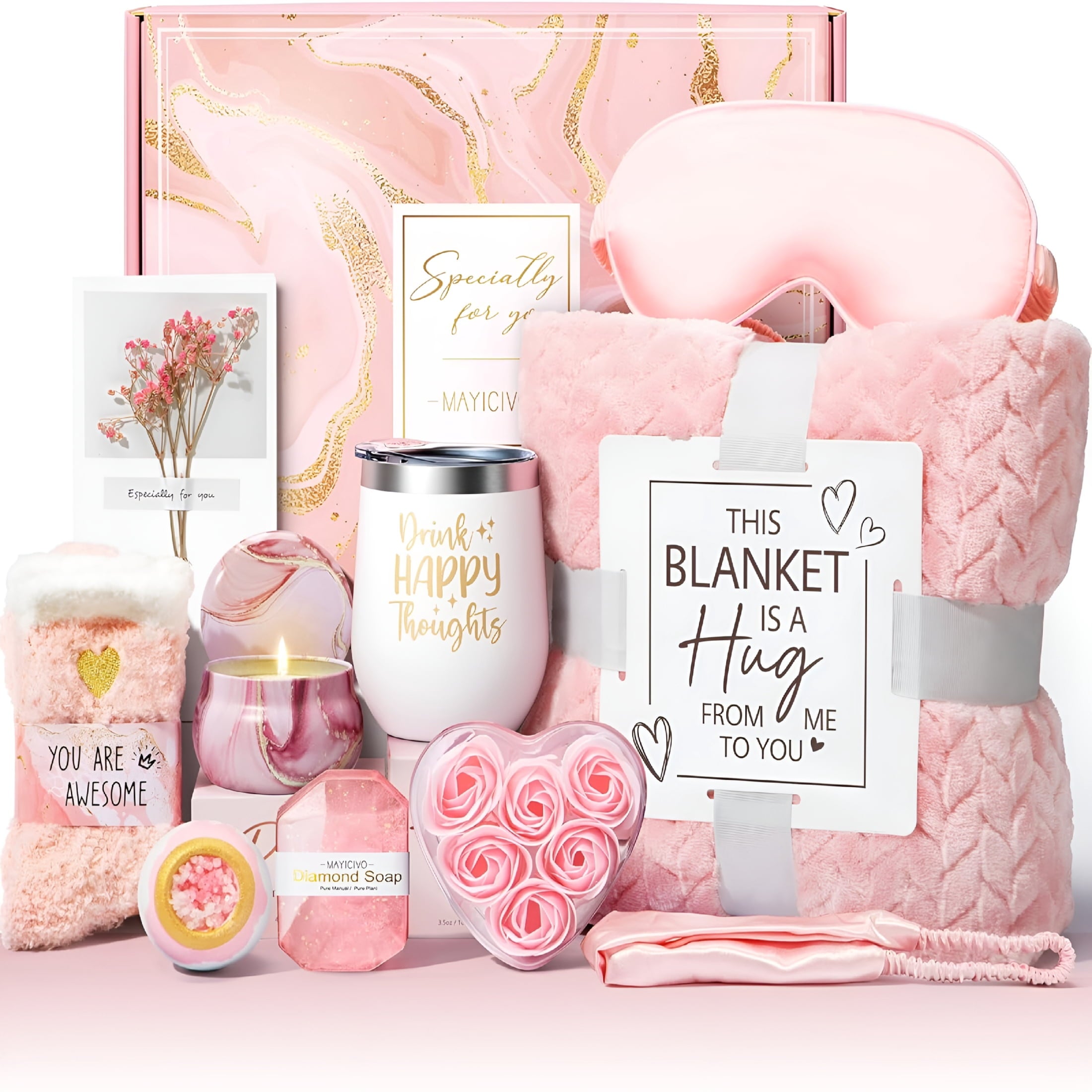 for Women Self Care Get Well Soon ,Rose Relaxing Spa Basket Care Package Luxury Flannel Blanket,Unique Christmas for ...