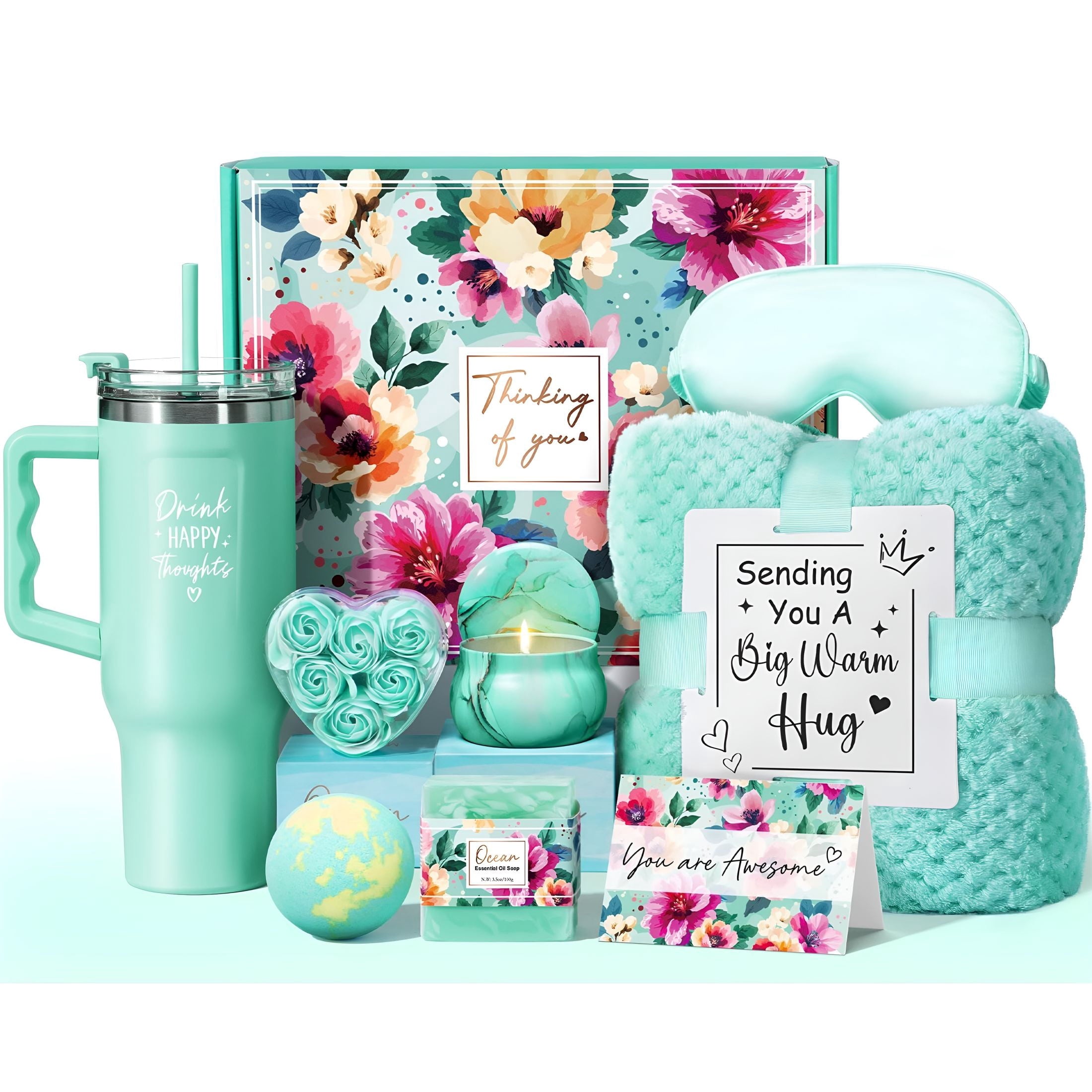 for Women,Self Care s Get Well Soon s,Ocean Relaxing Spa s Basket Care Package Luxury Flannel Blanket 40Oz Tumbler,Ch...