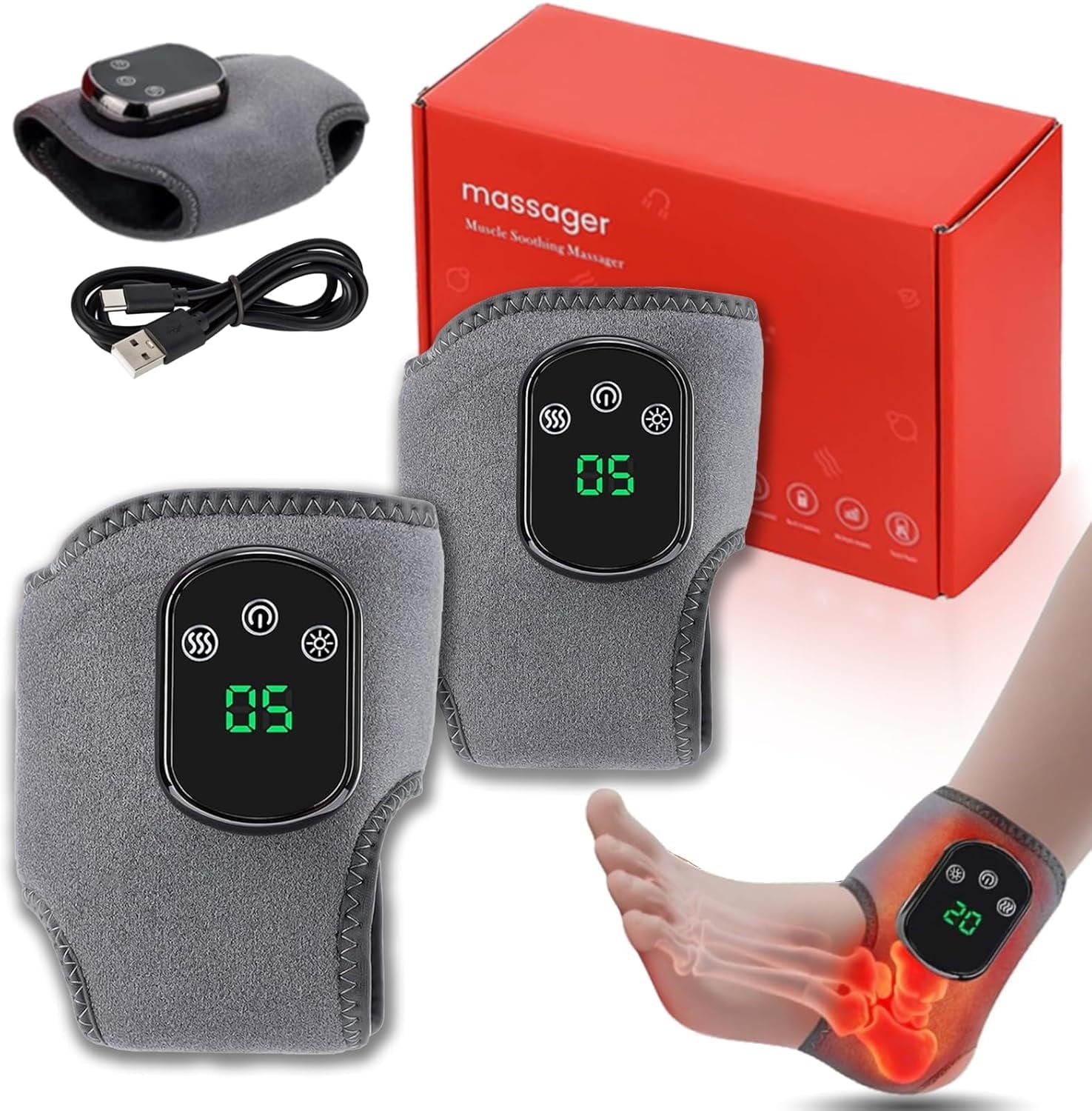 Renew Triple Method for Neuropathy, 3-Speed Vibration & 5-Temperature Settings, for All Ages Ankle Massage