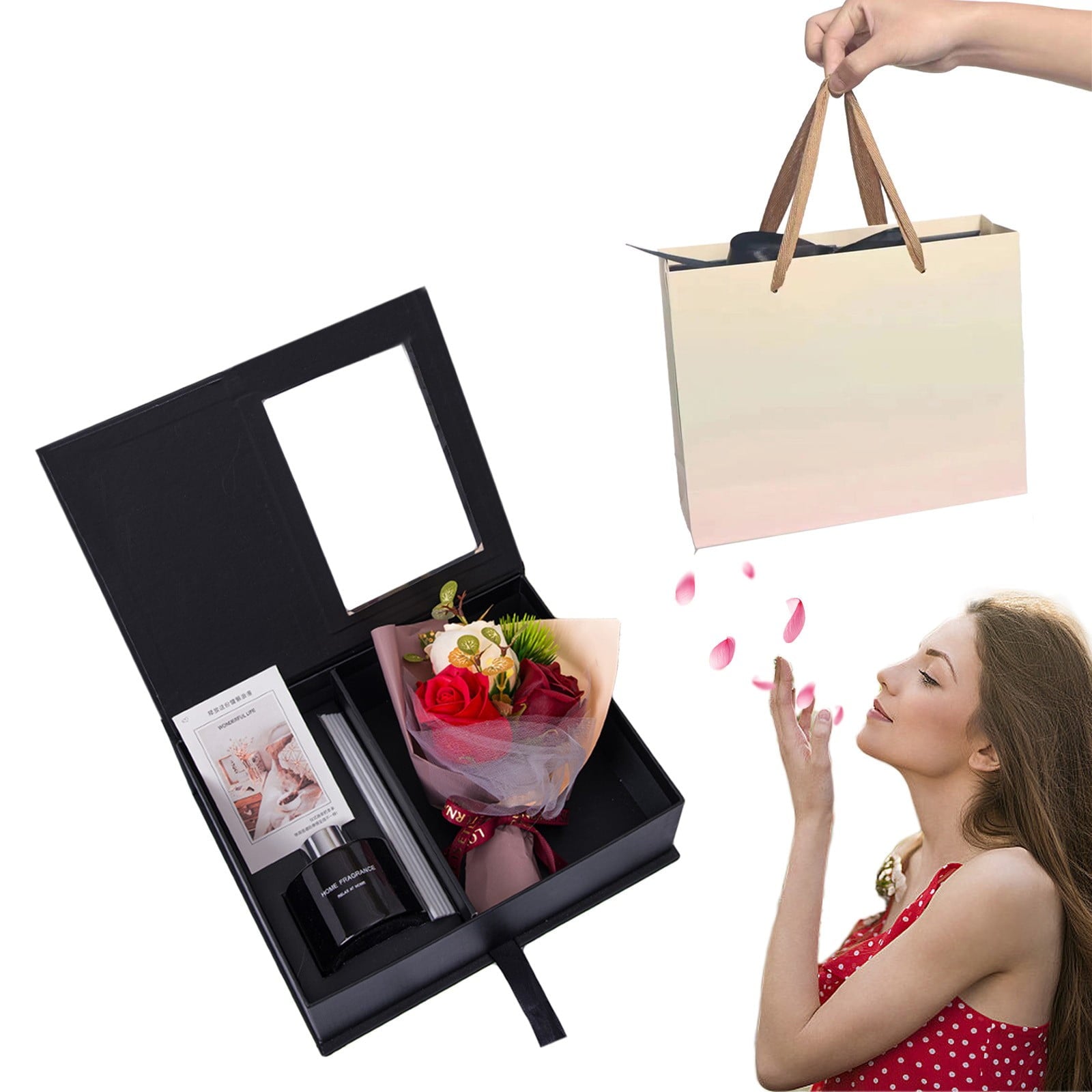 Basket Set Relaxing s for Women Aromatherapy Rose Box Appreciation Christmas Birthday Set for Wife Sister Friend 120ml