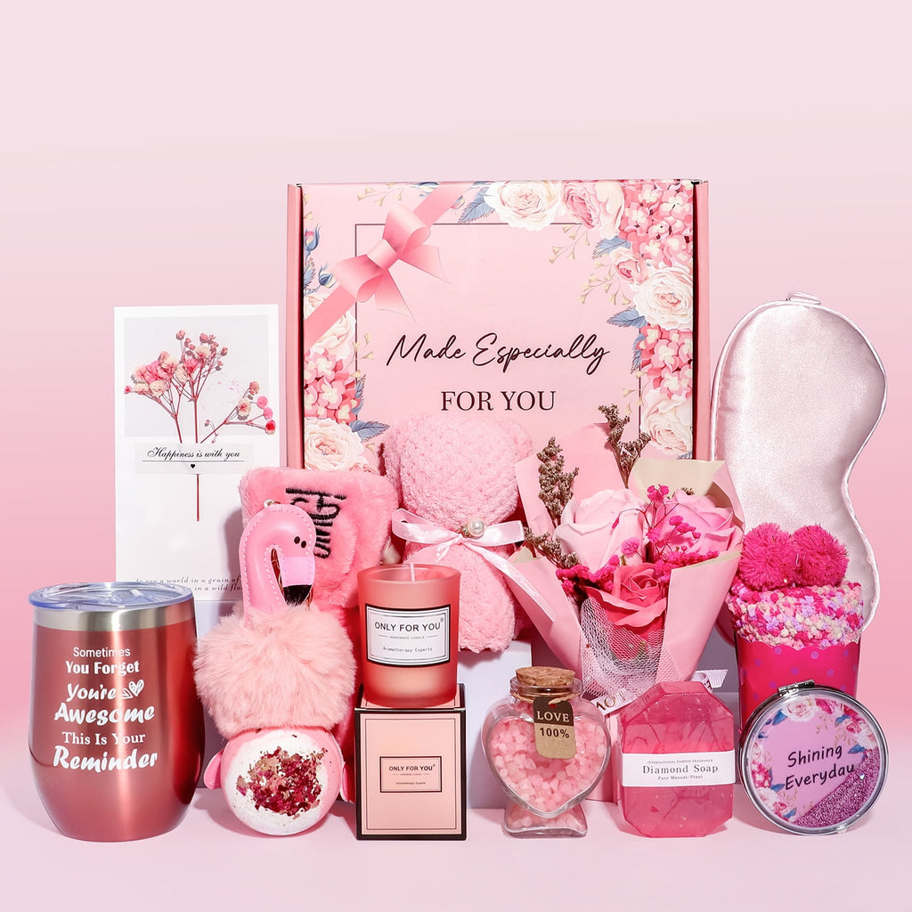 Gift Basket Set Happy Birthday Female Pink Relaxing 9 Pieces Made Especially for You