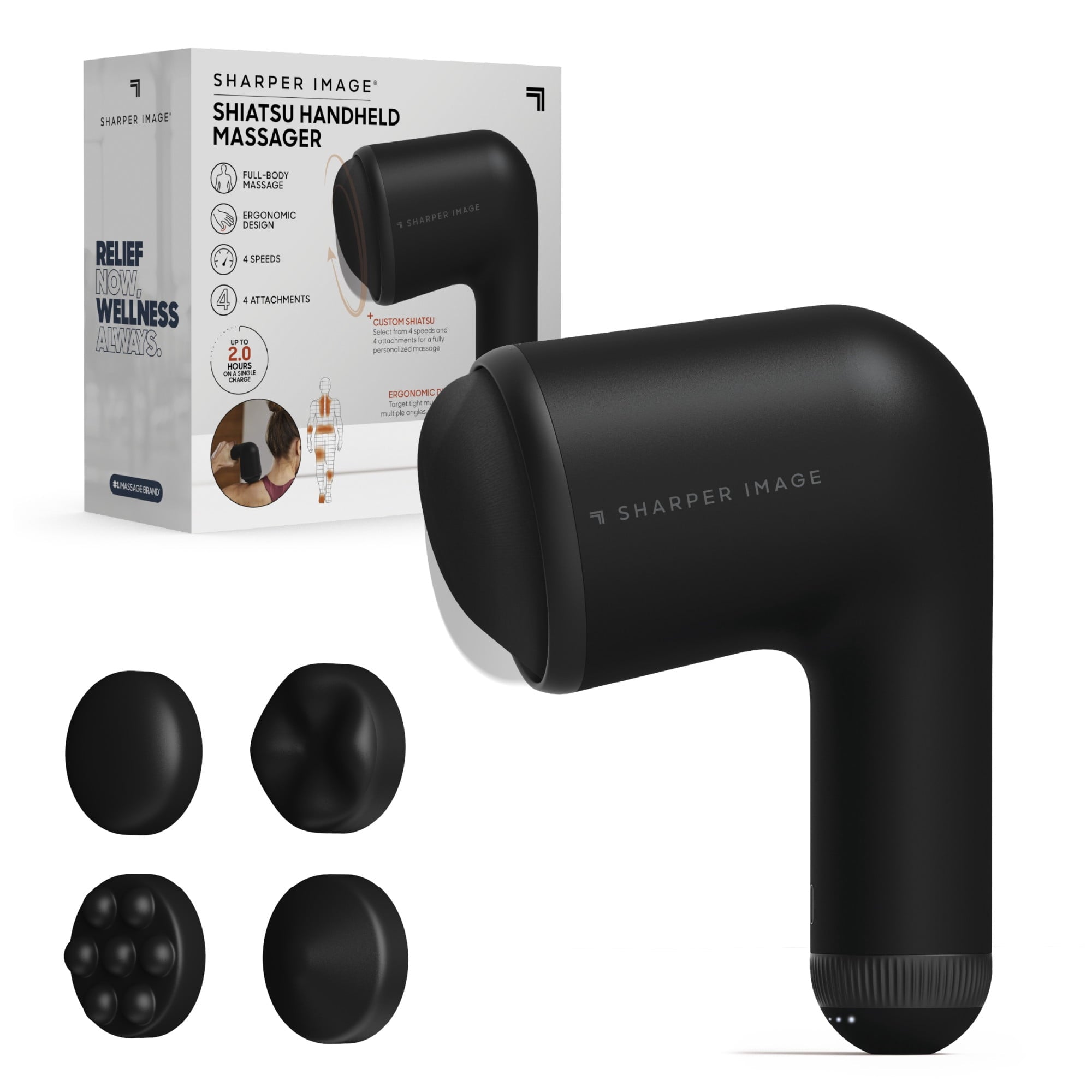 Handheld Massager, Cordless Rechargeable Electric Massager, Deep Tissue, 4 Speed Settings, 4 Interchangeable Attachme...