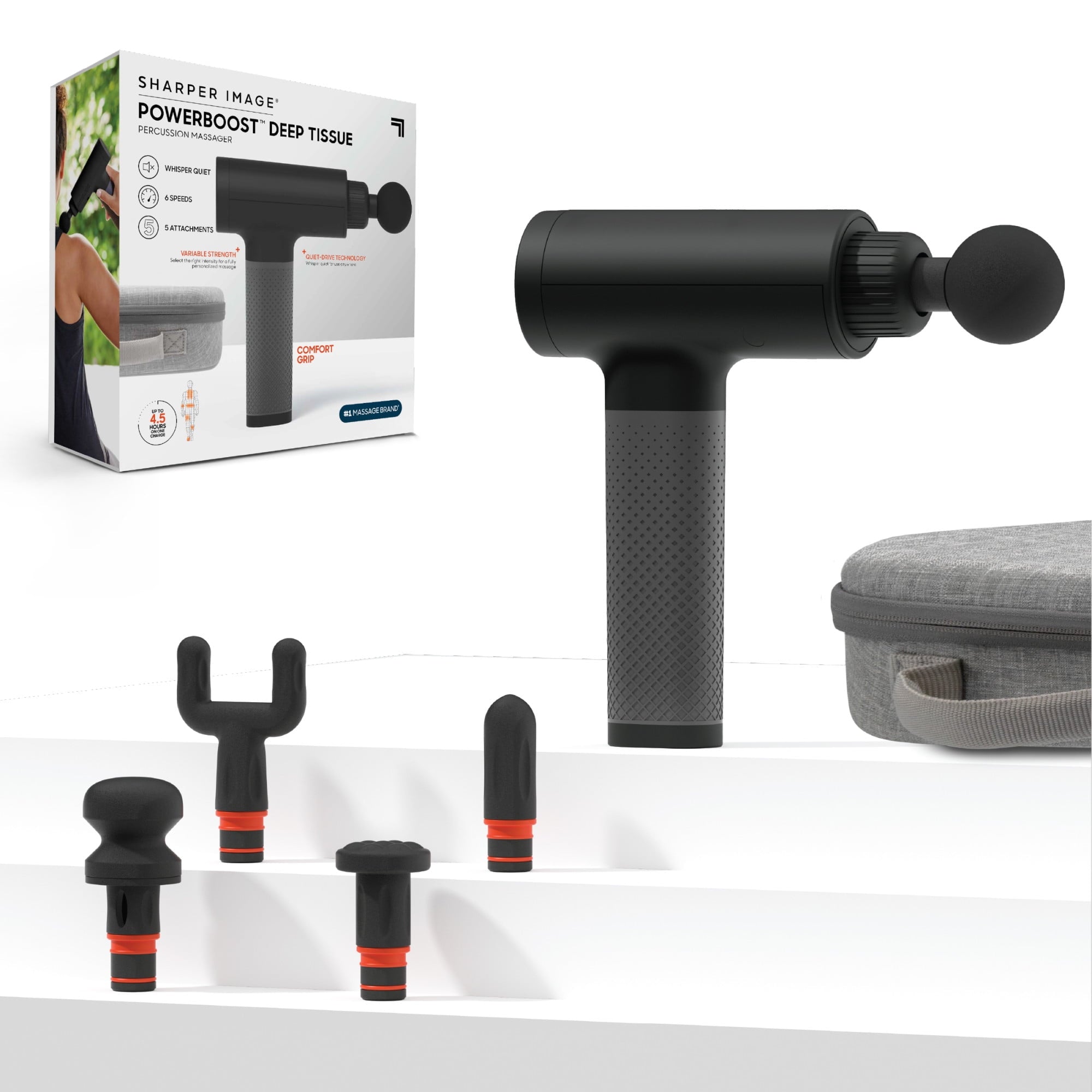 Deep Tissue Percussion Massager 3.0, 5 Attachments, 6 Speed Settings, Black