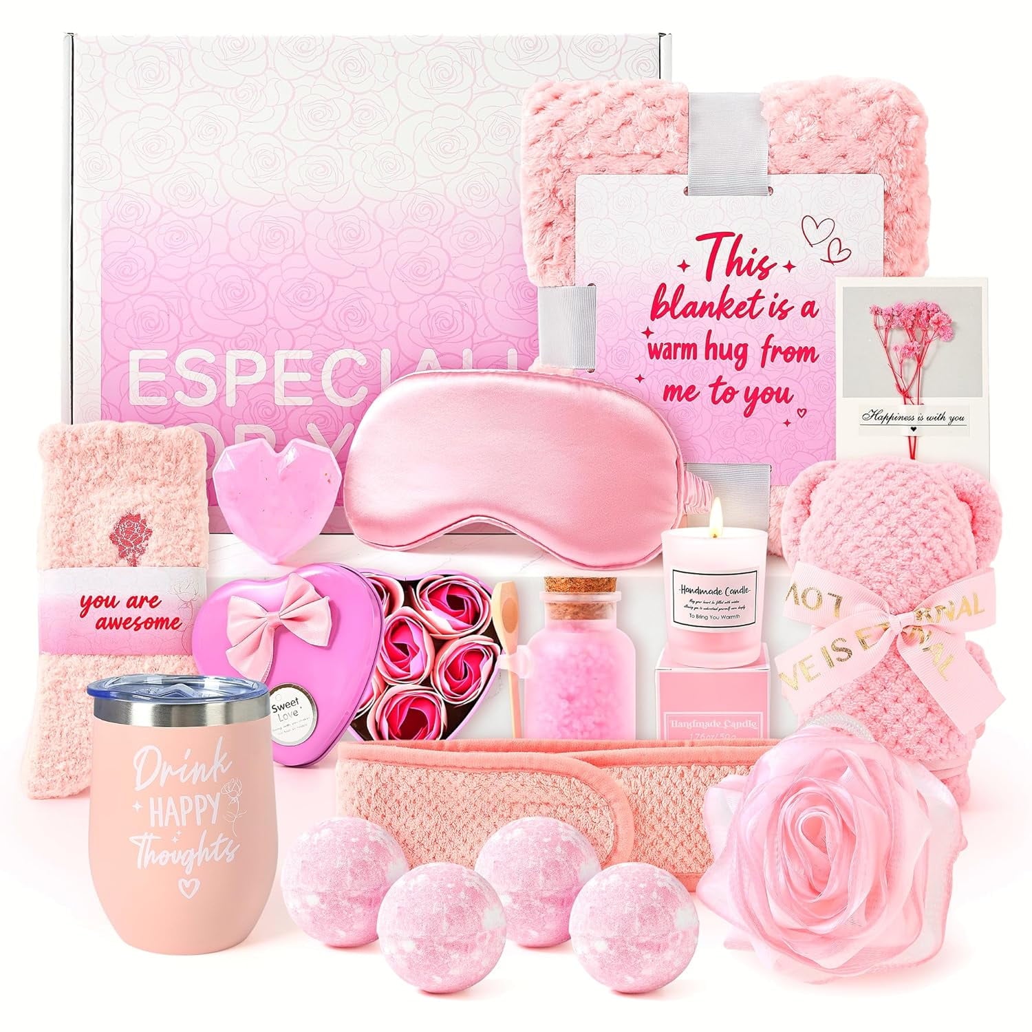 for Women Self Friend Care Gift Baskets Get Well Soon Presents Pink Rose Unique Care Relaxing Package Basket Christma...