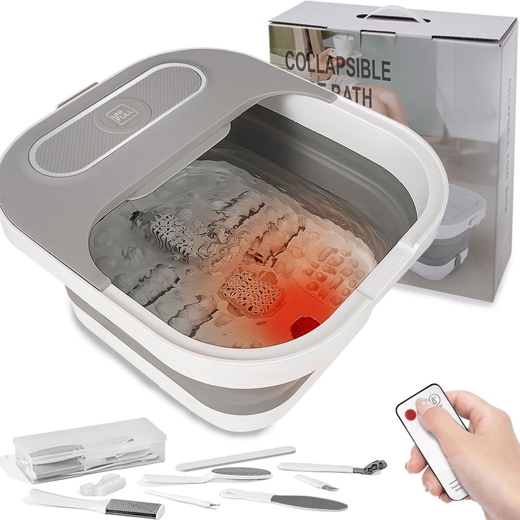 Bath with Heat and Temperature Control, Massager Roller, Bubble, Remote Control, Pedicure Kit, Red Light, Heating Bath