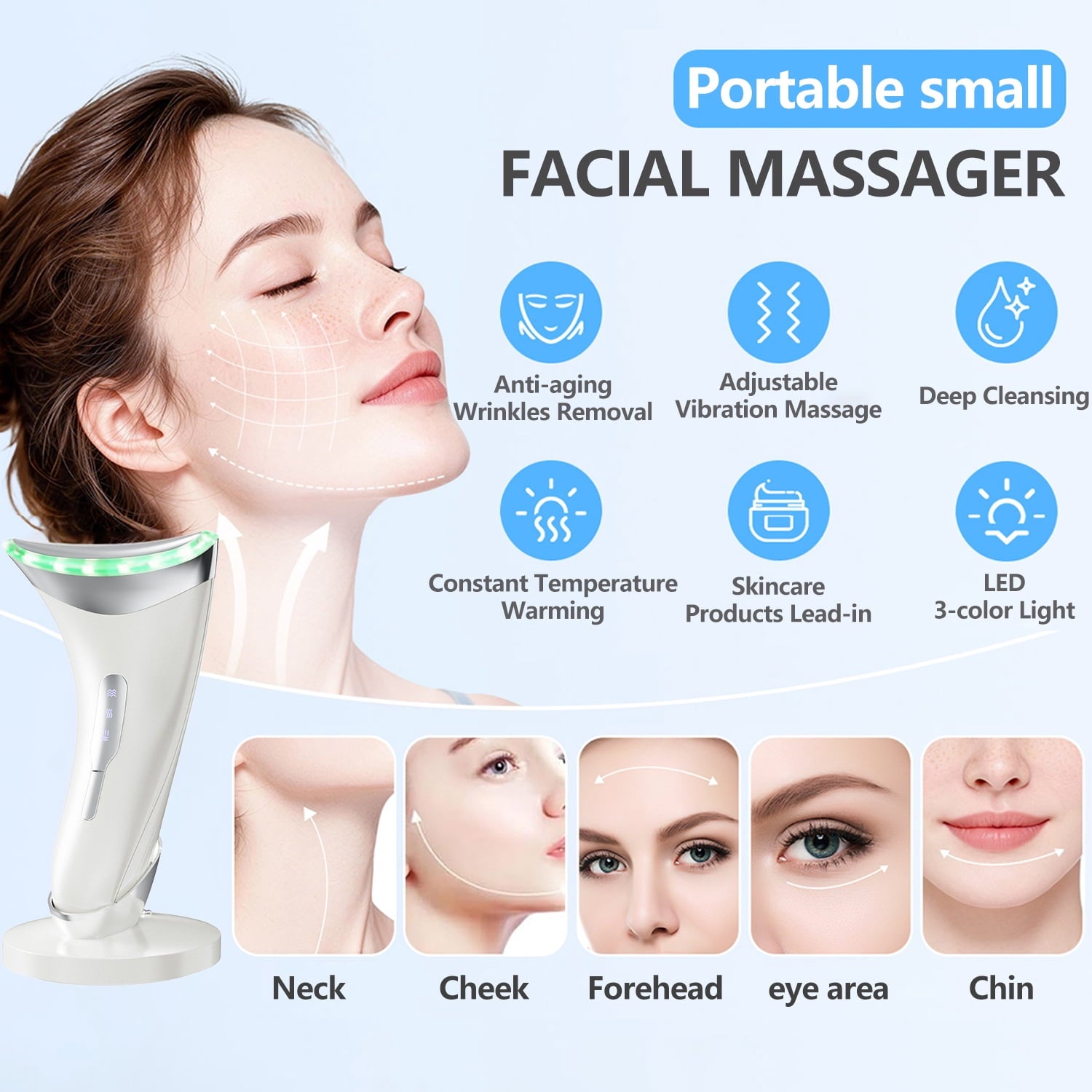 3 Color Red Light Face & Neck Massager, Adjustable Vibration & Thermal Function Neck Firming Device, Portable Skincar... - Image 2
