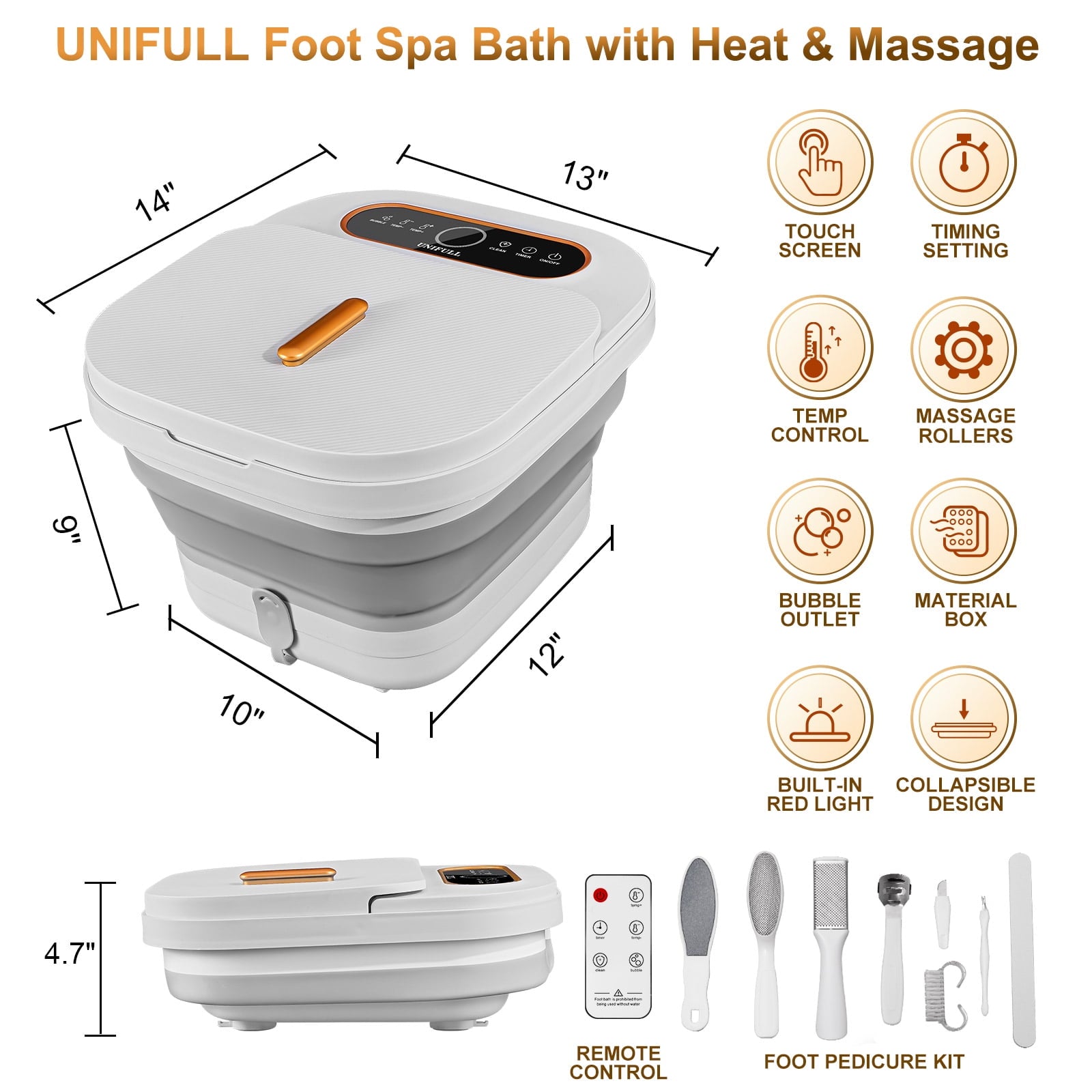 Bath with Heat and Massage Rollers, Touch Screen, Bubble, Pedicure Kit, Temperature Control - Image 2