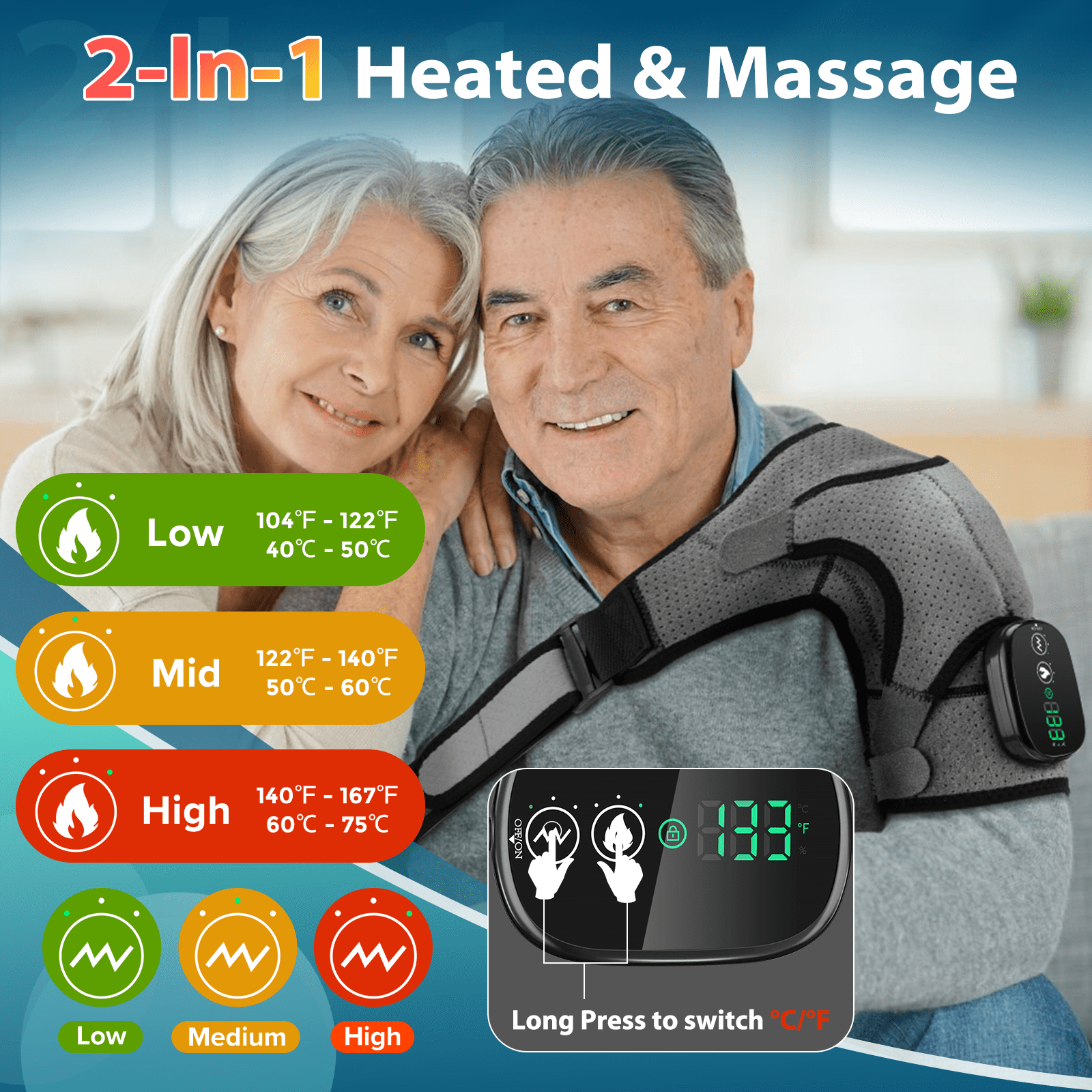 Brace, Cordless Heating Pads , Eletric Massager with 3 Heating Vibration Settings for Men Women - Image 2