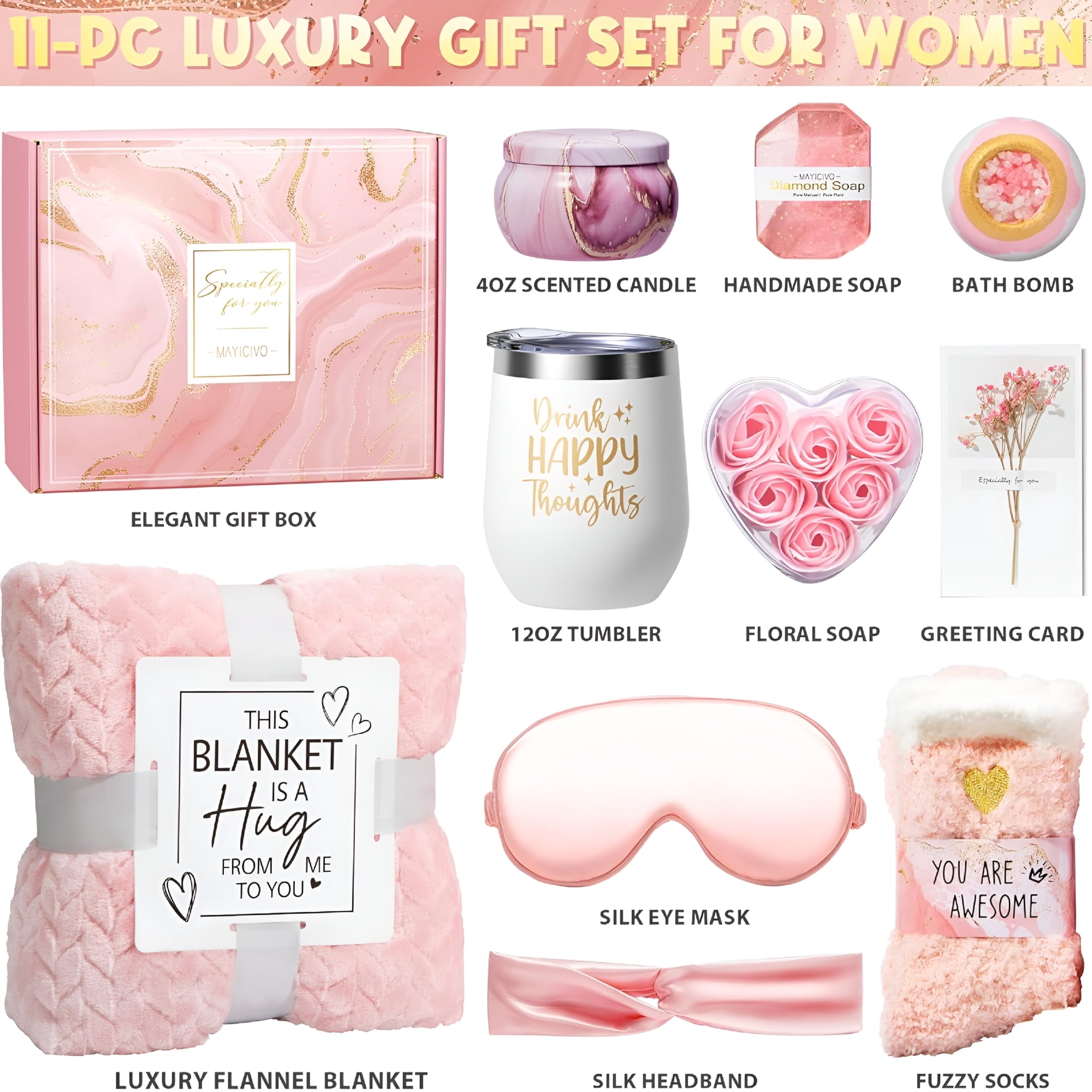 for Women Self Care Get Well Soon ,Rose Relaxing Spa Basket Care Package Luxury Flannel Blanket,Unique Christmas for ... - Image 2