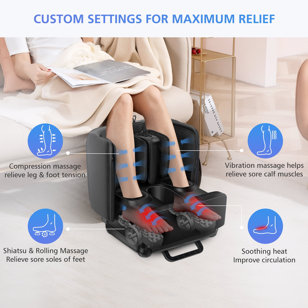 2 in 1 Foot Massager Machine & Ottoman Foot Rest Shiatsu Calf and Foot Massager with Heat Black - Image 4