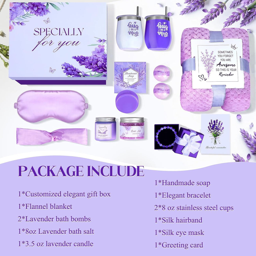 Self Care Gifts Set for Women, Lavender Spa Care Package with Soft Blanket, Thoughtful Gift for Mother's Day Birthday... - Image 2