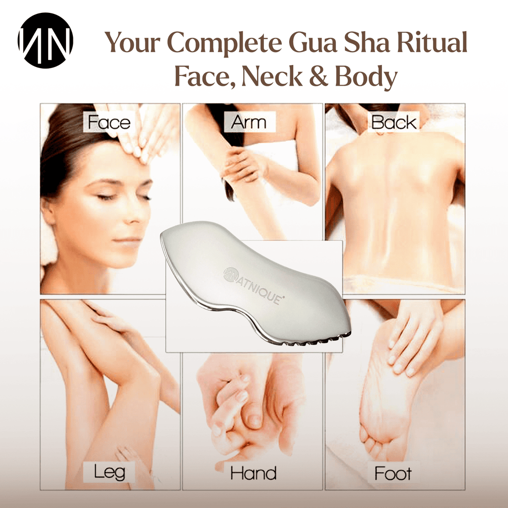 Stainless Steel Gua Sha Massager, Cooling, Board Shape, for Face, Neck & Body, Rolling w/ Travel Pouch - Image 4