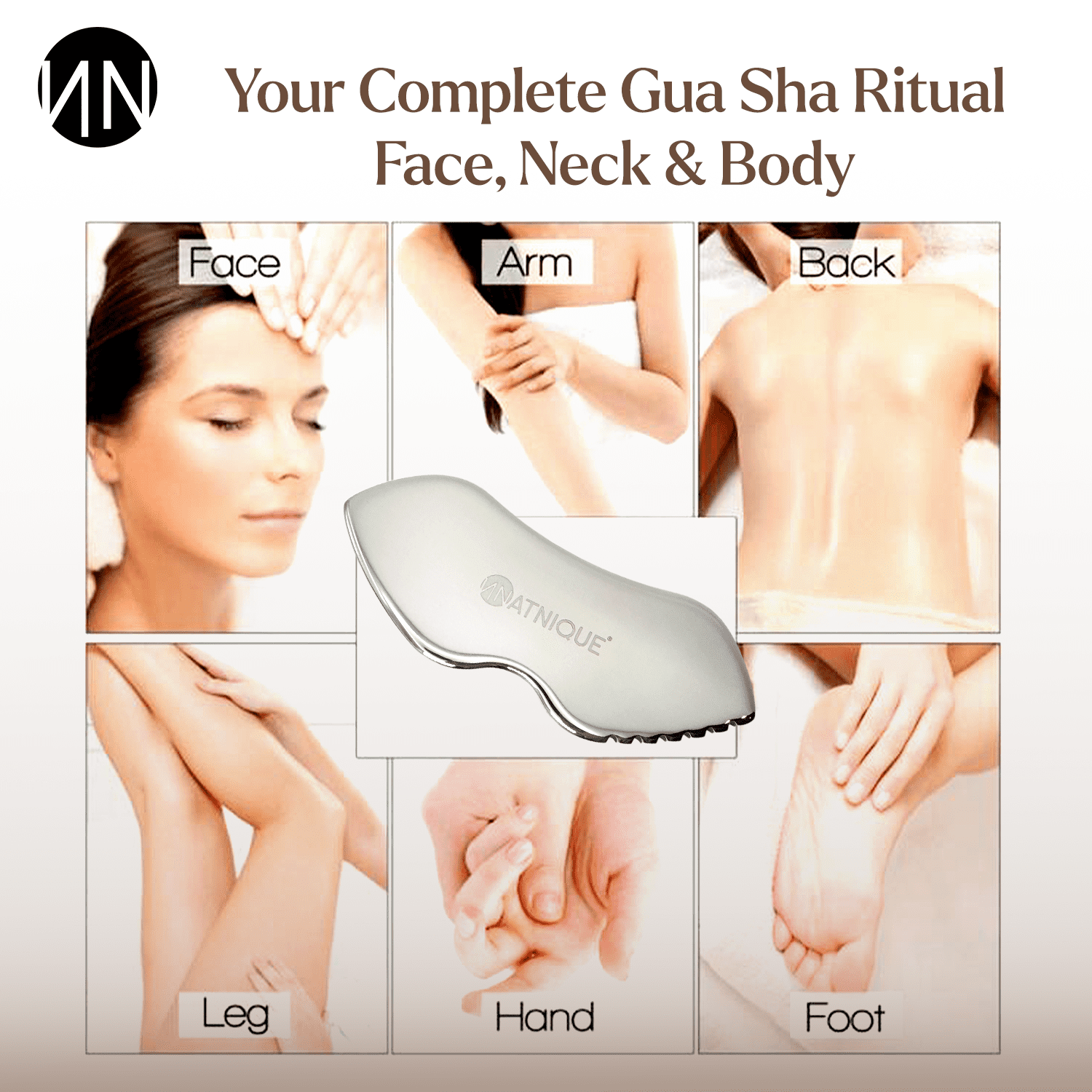 Stainless Steel Gua Sha Massager, Cooling, Board Shape, for Face, Neck & Body, Rolling w/ Travel Pouch - Image 4