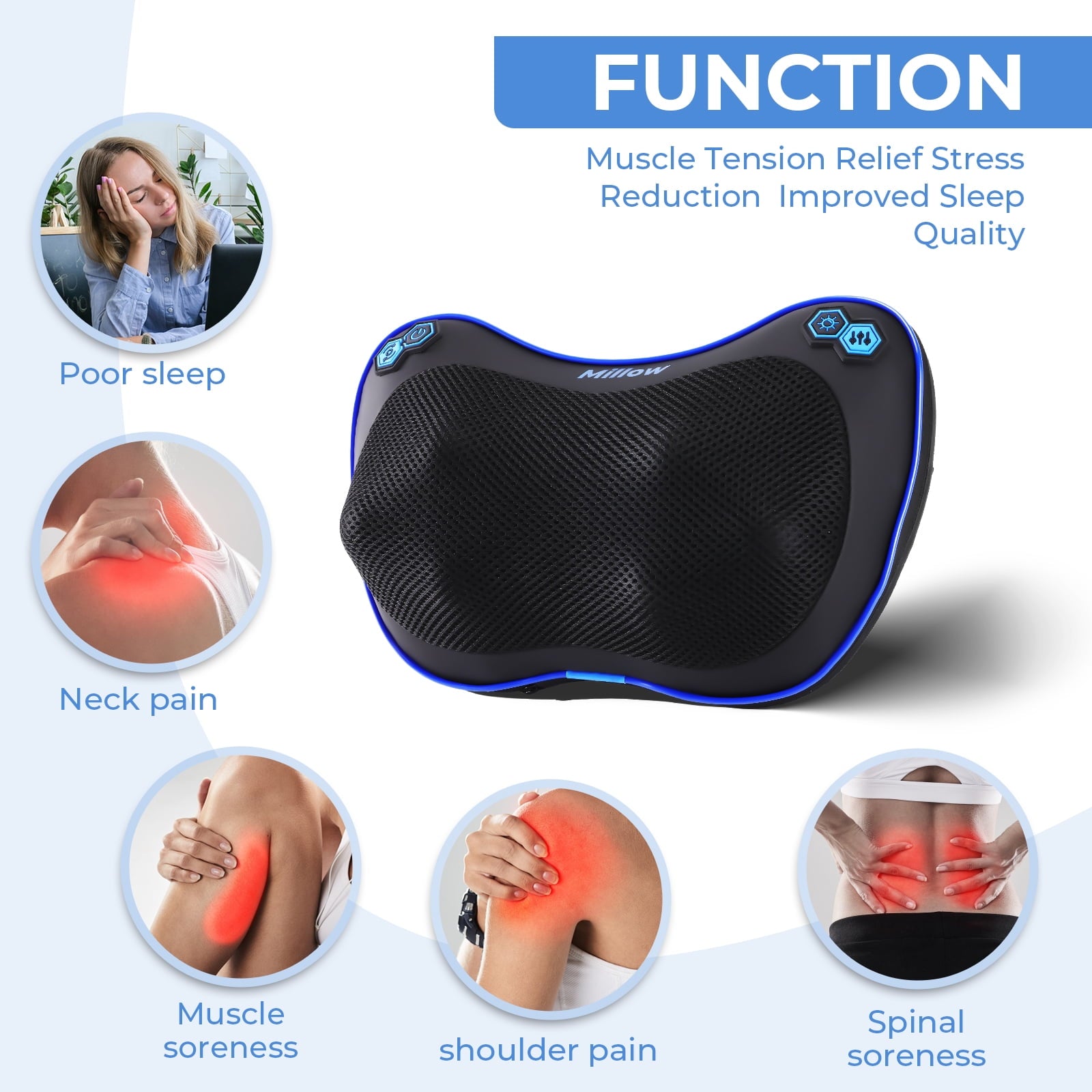 Neck Massager with Heat, Cordless Shiatsu Back Massage Pillow - Image 6