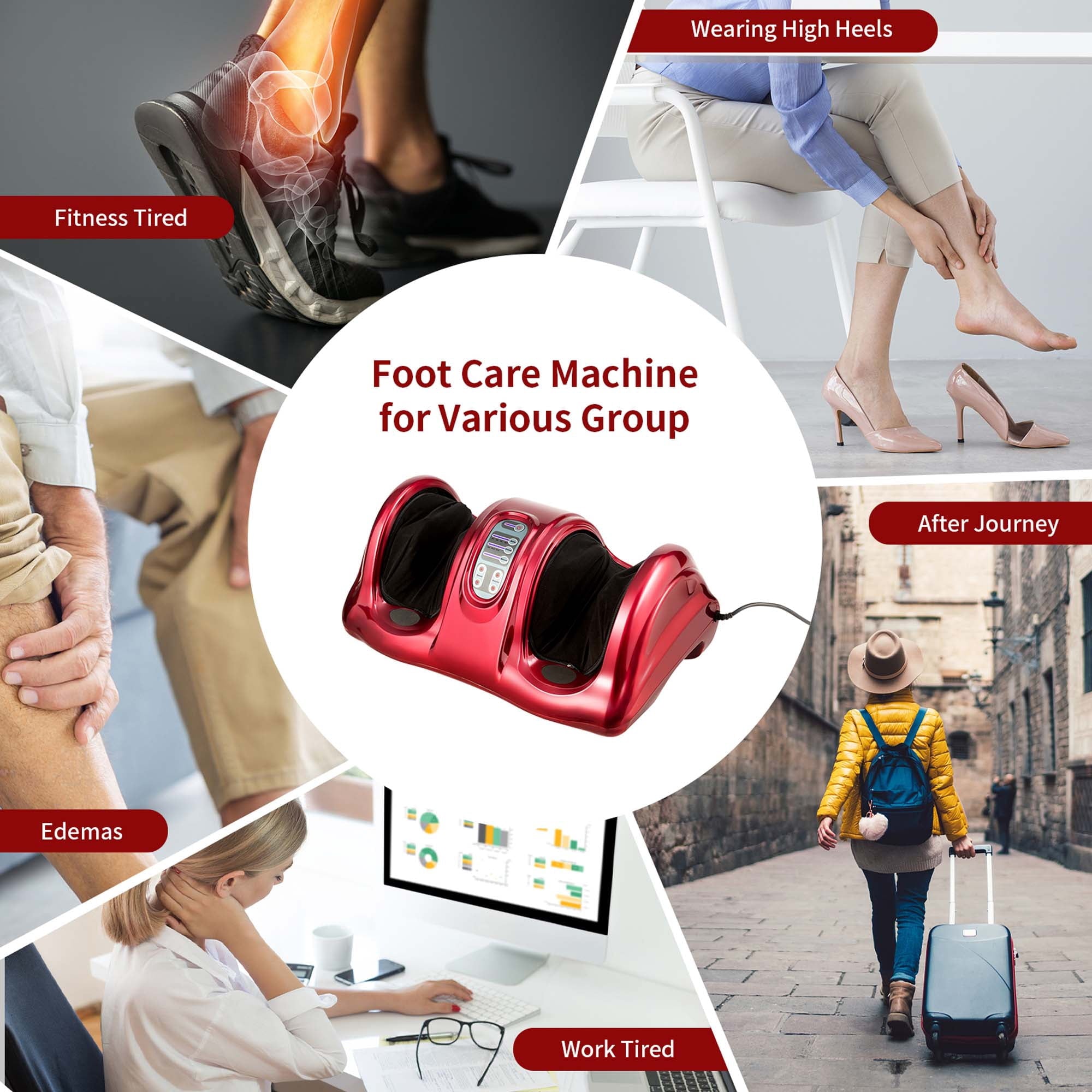 Massager Kneading and Rolling Leg Calf Ankle with Remote Red - Image 2