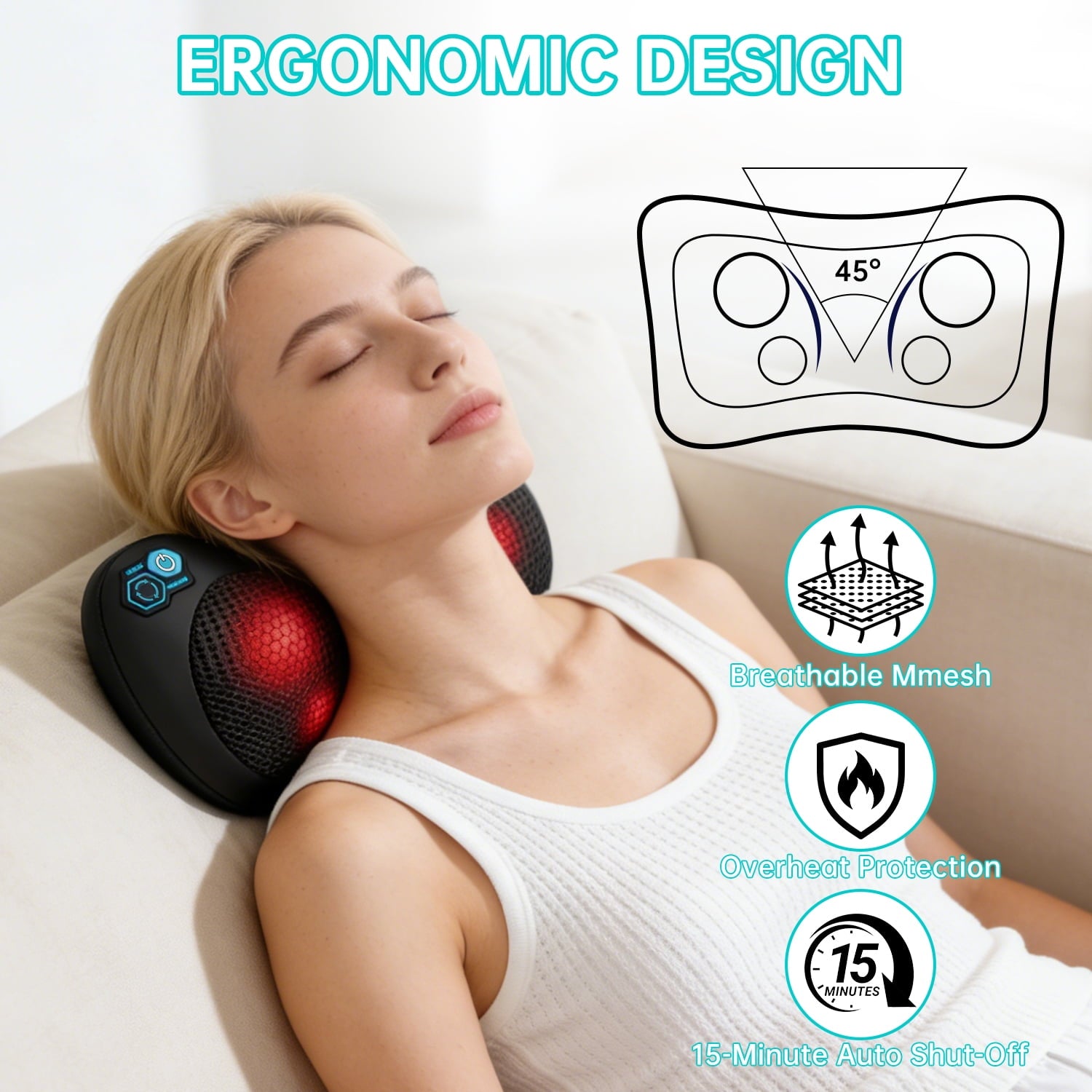and Back Massager with Heat, 3D Kneading Pillow, 4 Massage Nodes & Bi-Directional Deep Tissue Massage for /Shoulders/... - Image 6