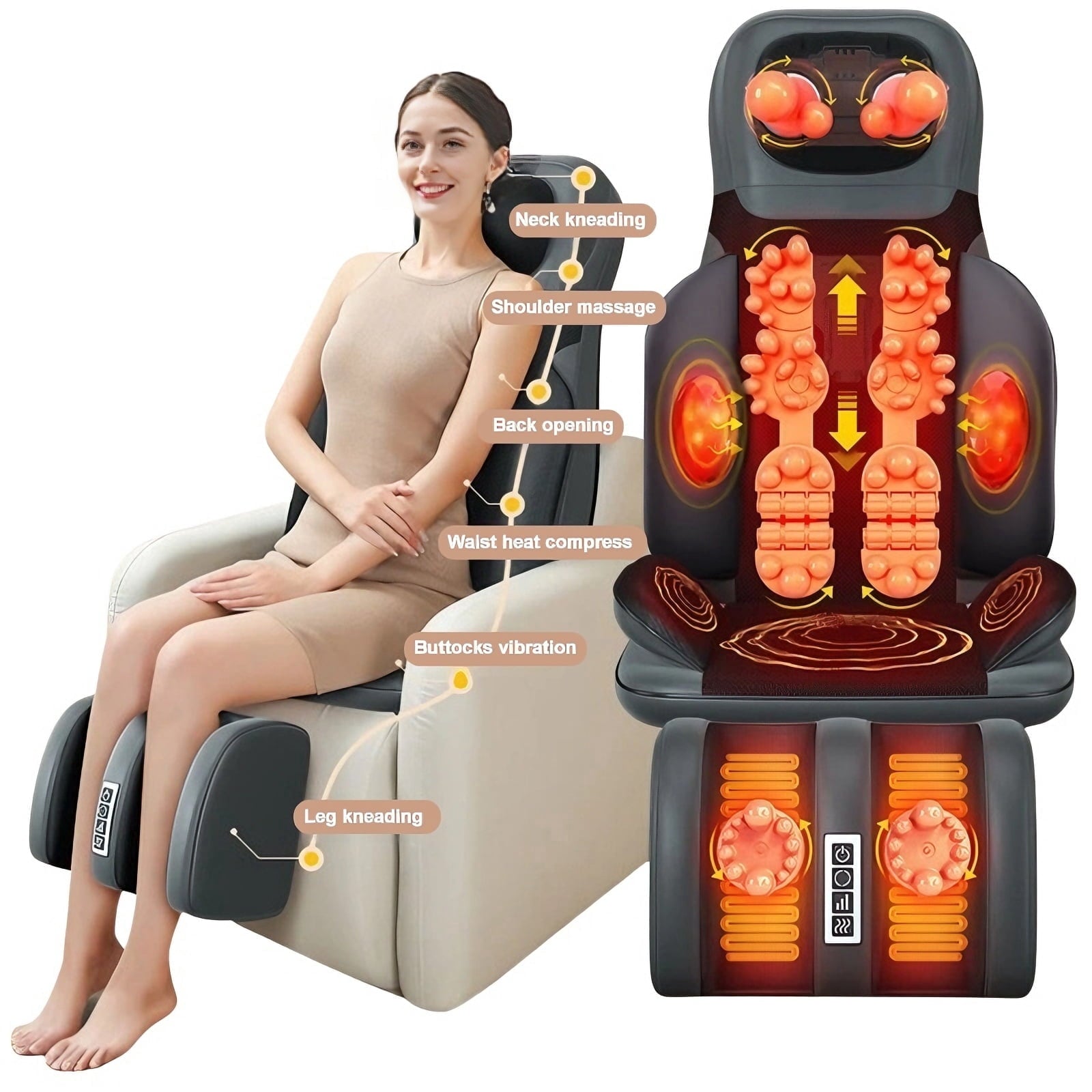Massage Cushion, Vibrating Neck and Back Massager with Heat for Relaxation, 8 Kneading Nodes & 9 Modes - Image 5
