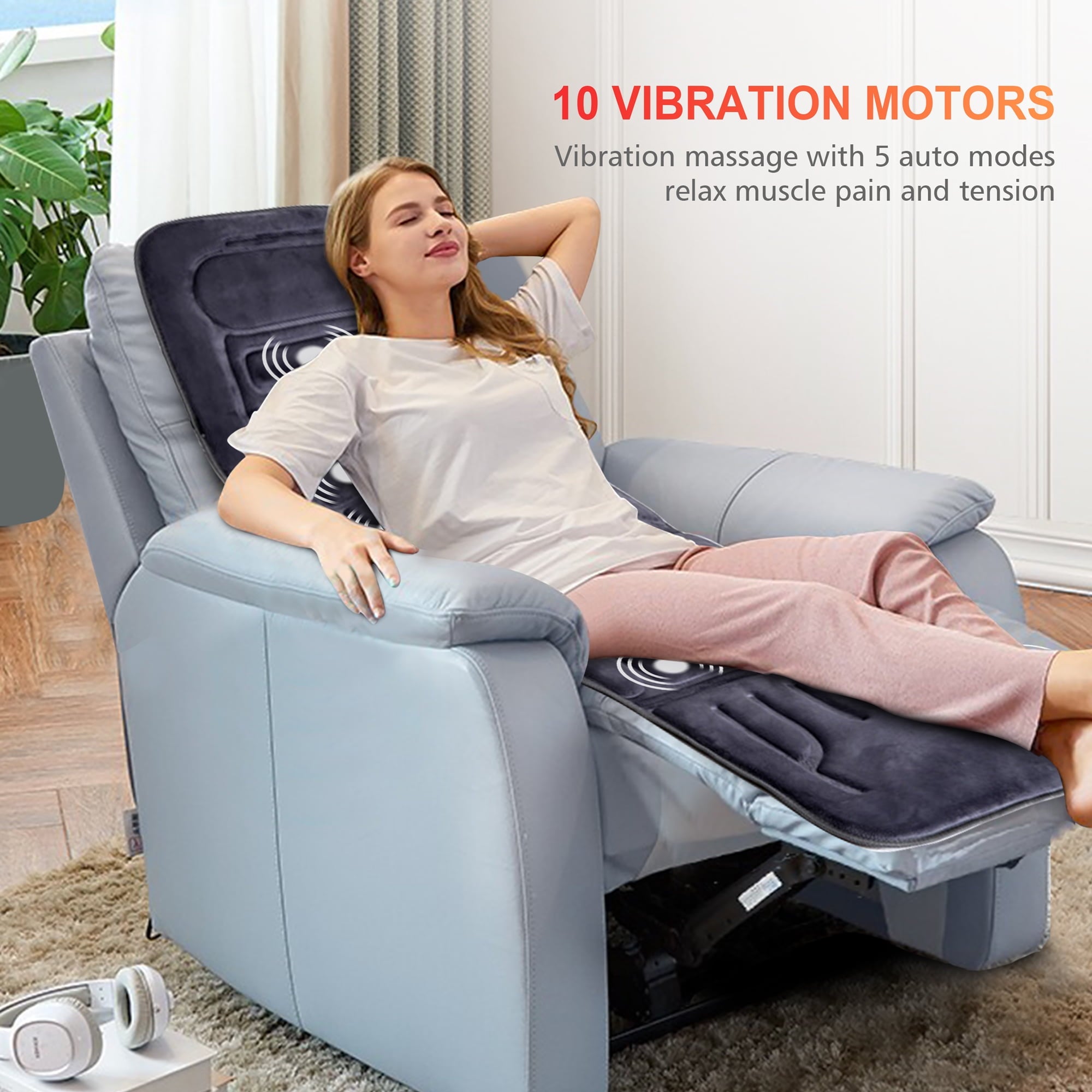 Back Massager with Heating, 10 Soothing Vibration Back Massage Pad for Pain Relief, Massage Mat,Gifts - Image 6