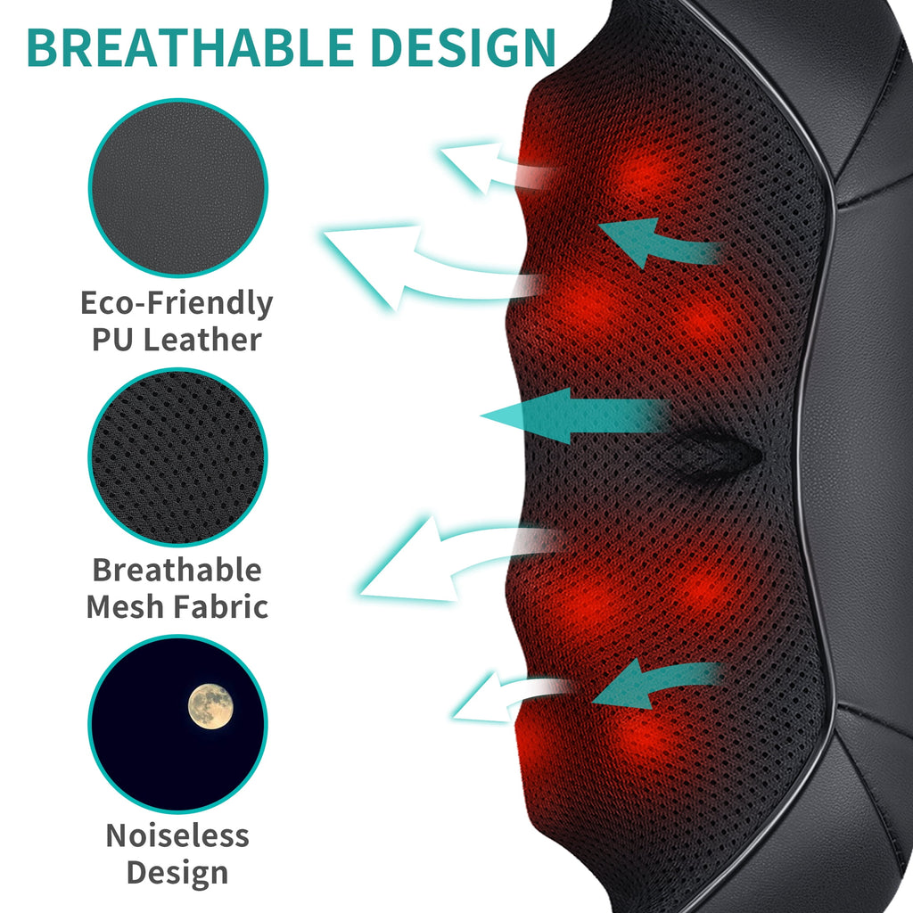 Massager with Heat, Electric Deep Tissue 3D Kneading Massage Pillow - Black - Image 5