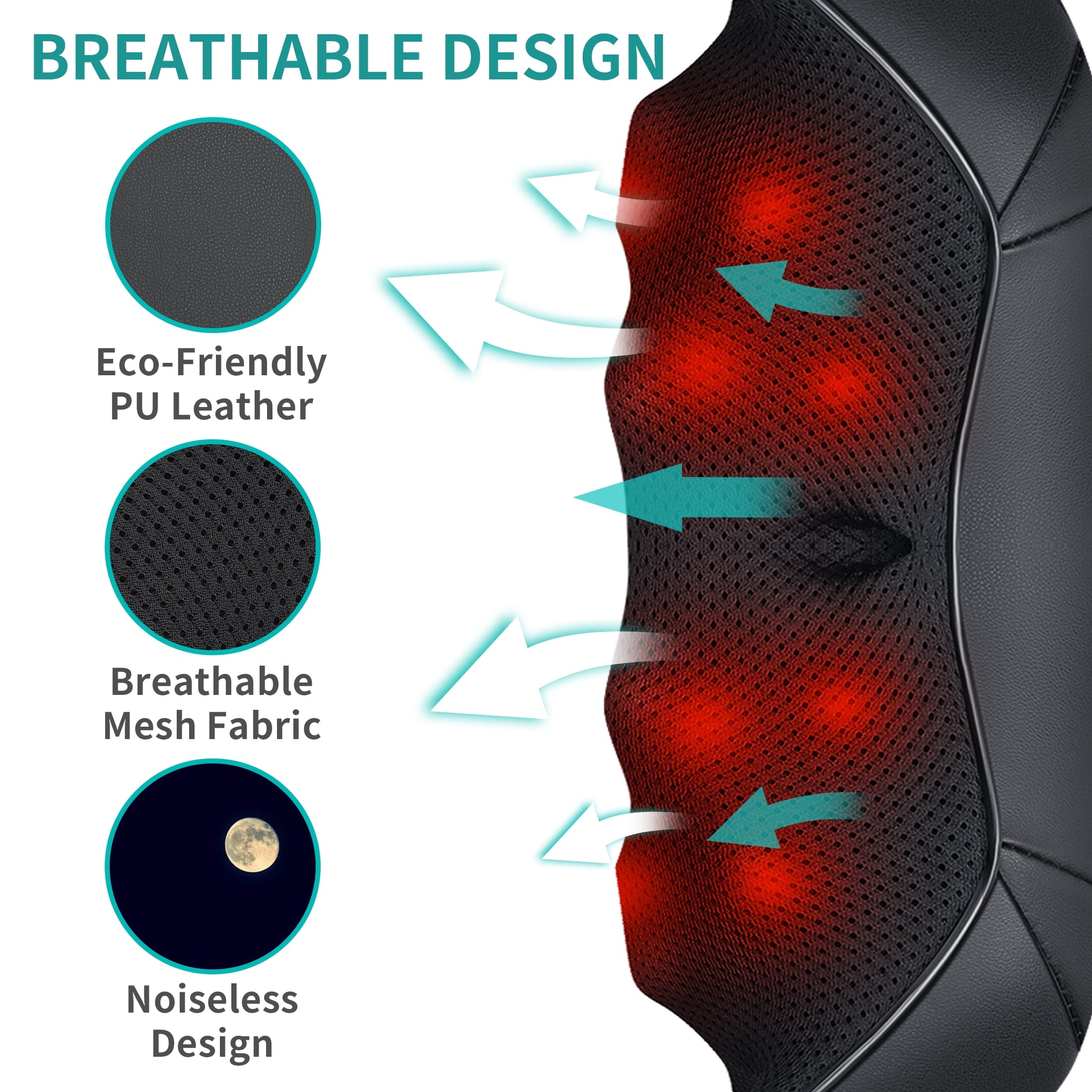 Massager with Heat, Electric Deep Tissue 3D Kneading Massage Pillow - Black - Image 5