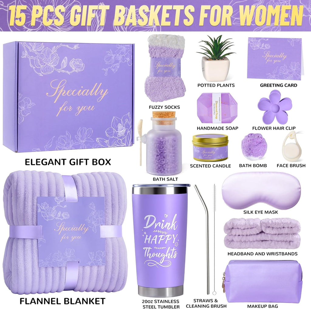 for Women, Self Care Get Well Soon , Lavender Relaxing Spa Basket Care Package w/Flannel Blanket & 20 oz Tumbler, Mot... - Image 2